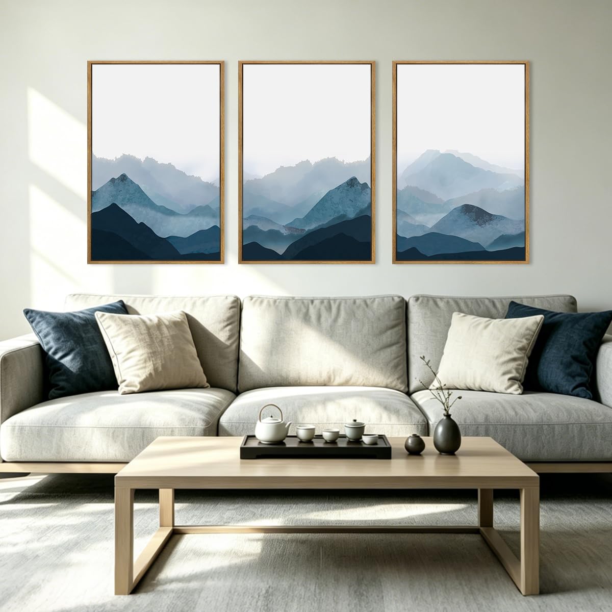 Large Abstract Paintings Framed Neutral Canvas Prints Mid Century Modern Wall Art Abstract Wall Decor Neutral Wall Pictures Elegant Modern Paintings for Living Room Bedroom Bathroom Office 36x24 Inch 3 Piece