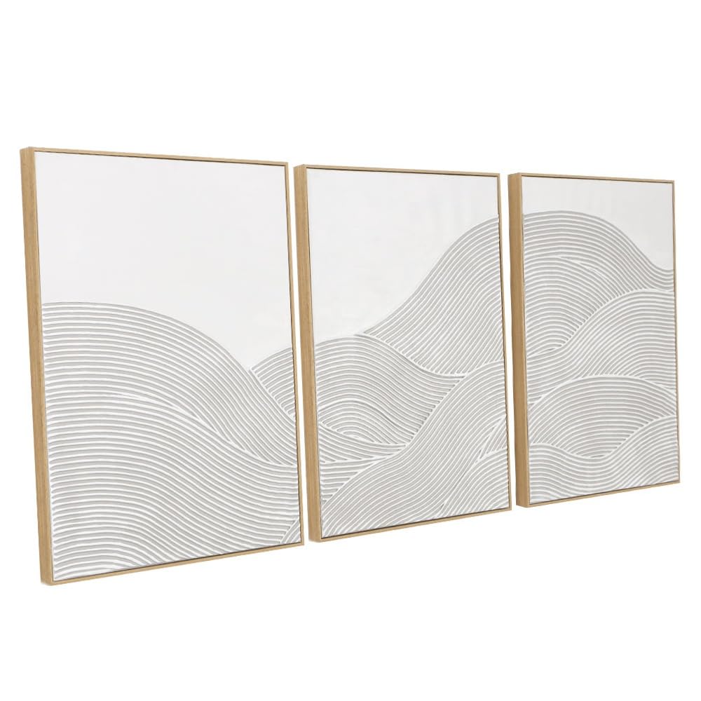 Framed Neutral Abstract Wall-Art Painting - Large Abstract Canvas Wall Decor 3D Curve Illustrations Hand painting for Living Room, Bedroom, Office - 2 Piece 28 x 40 Inch, Ready to Hang