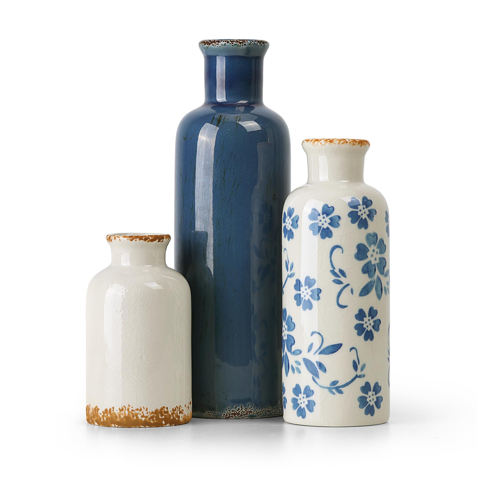 Modern Ceramic Vase Set of 5, Vases Home Decor Rustic Farmhouse Decorative Vase Pottery Vases for Bouquet Pampas Grass Dried Fresh Flowers, Table Living Room Kitchen Bedroom