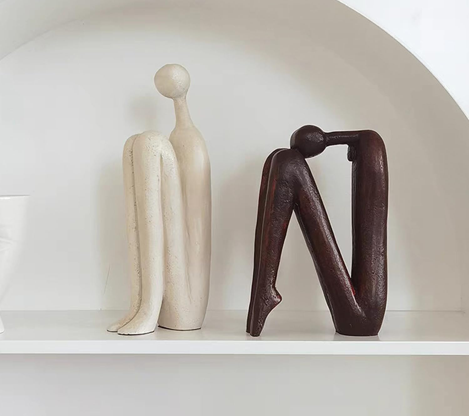 Abstract Matchstick Man Sculpture - Minimalist Modern Resin Figurine Bookend, Geometric Decor for Living Room and Study, 8-10 Inches (White Head Up)