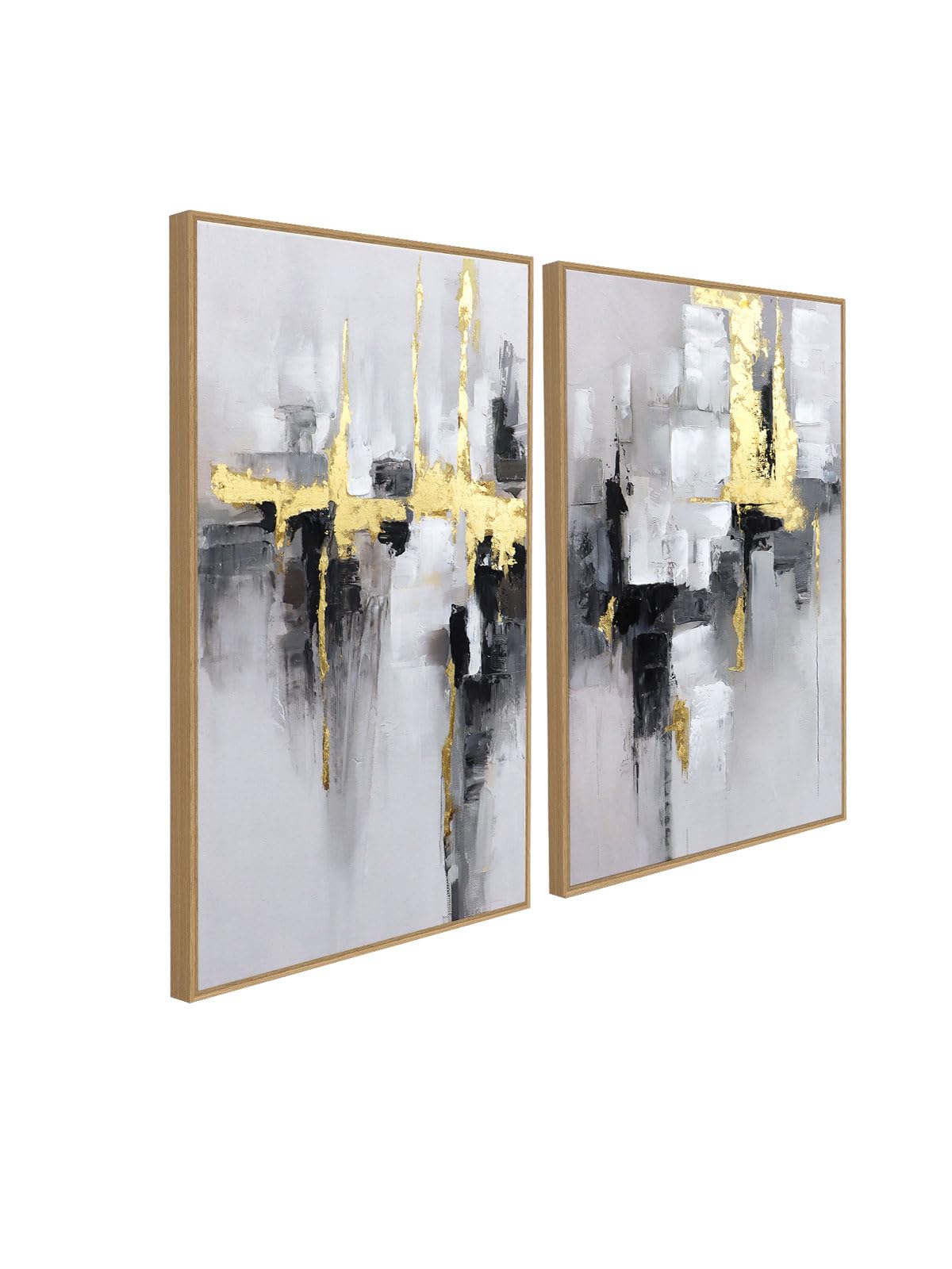 Set of 2 Modern Neutral Abstract Wall Art – Framed Beige, Gray, and Black Canvas Paintings for Living Room, Bedroom, or Office Décor – 24x36 Inches Each