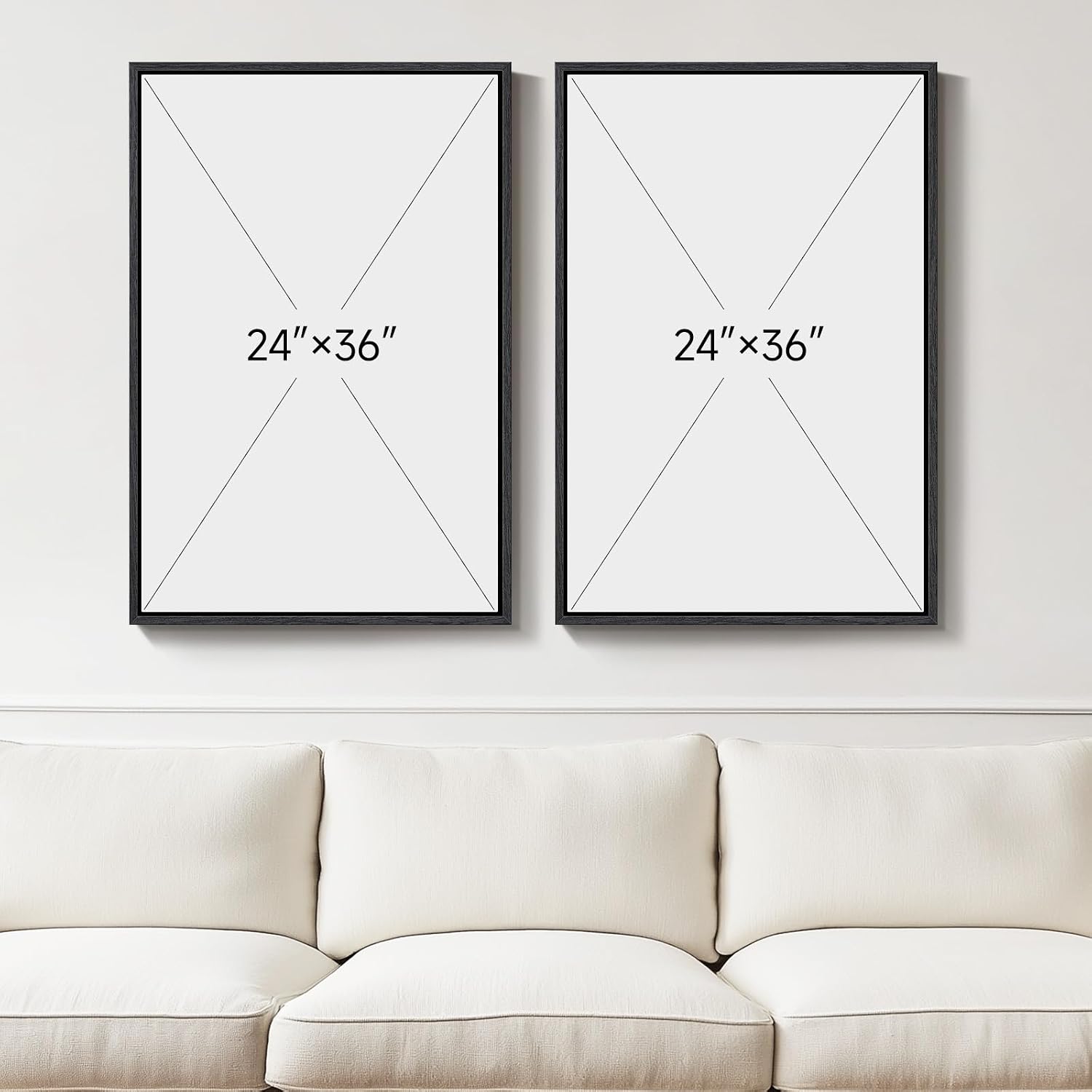 24x36 Inch 2-Piece Framed Black Beige Abstract Canvas Prints, Minimalist Black White Wall Art Decor for Living Room, Dining, Hallway & Bedroom