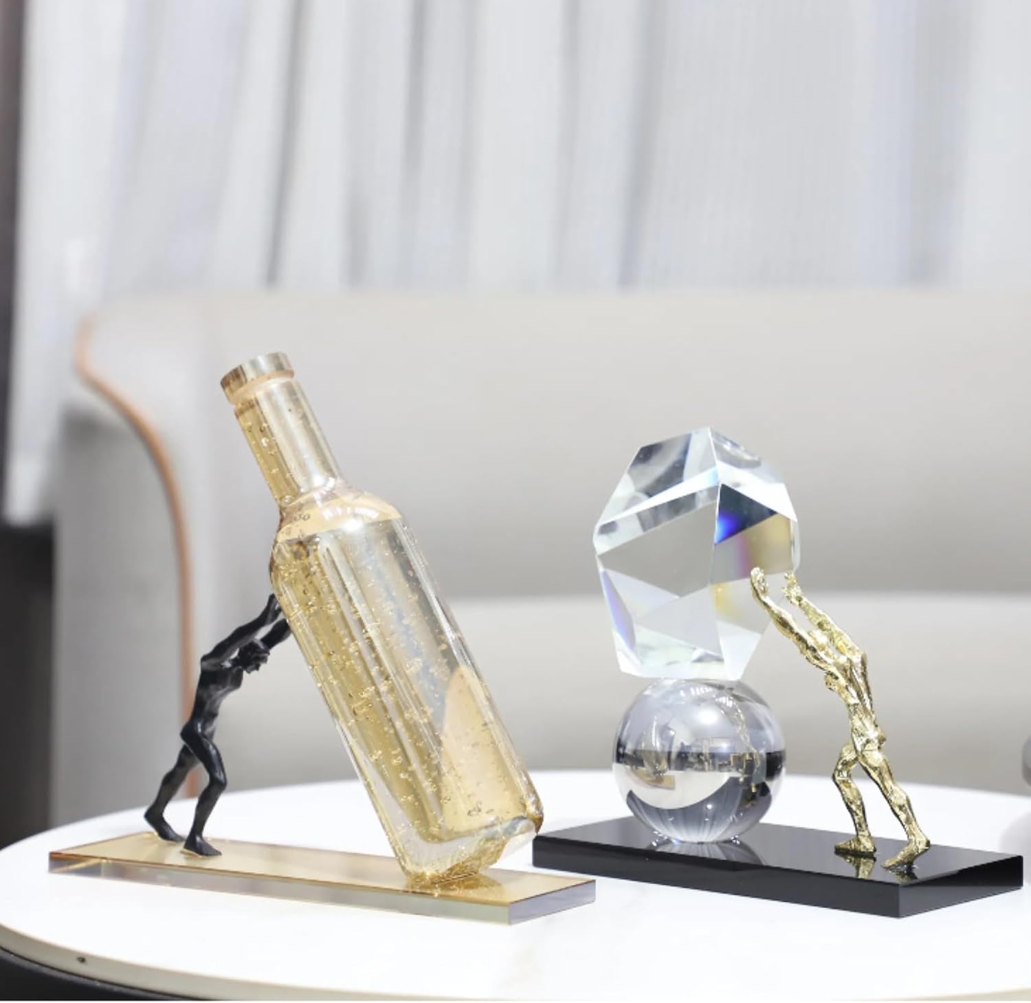 Abstract Atlas Crystal & Metal Sculpture – Handmade Modern Art Figurine, Geometric Crystal Stone Statue for Home Office Decoration & Collectible Gift (7.9'' x 4.1'' x 7.9'', 6 lbs)