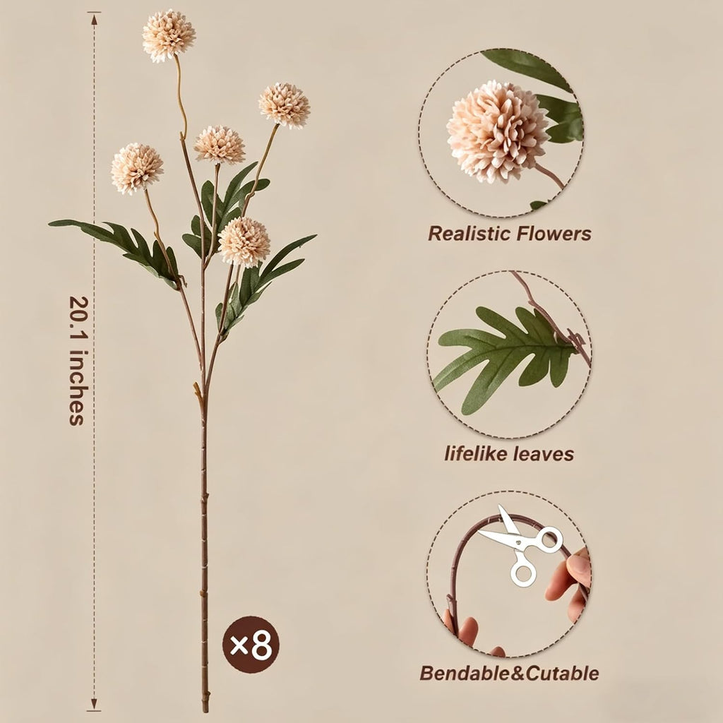 Fake Flowers in Vase for Centerpieces, Faux Flowers in Modern Ceramic Vase Set of 3 with 8 Artificial Autumn Chrysanthemums Artificial Decorative Swags