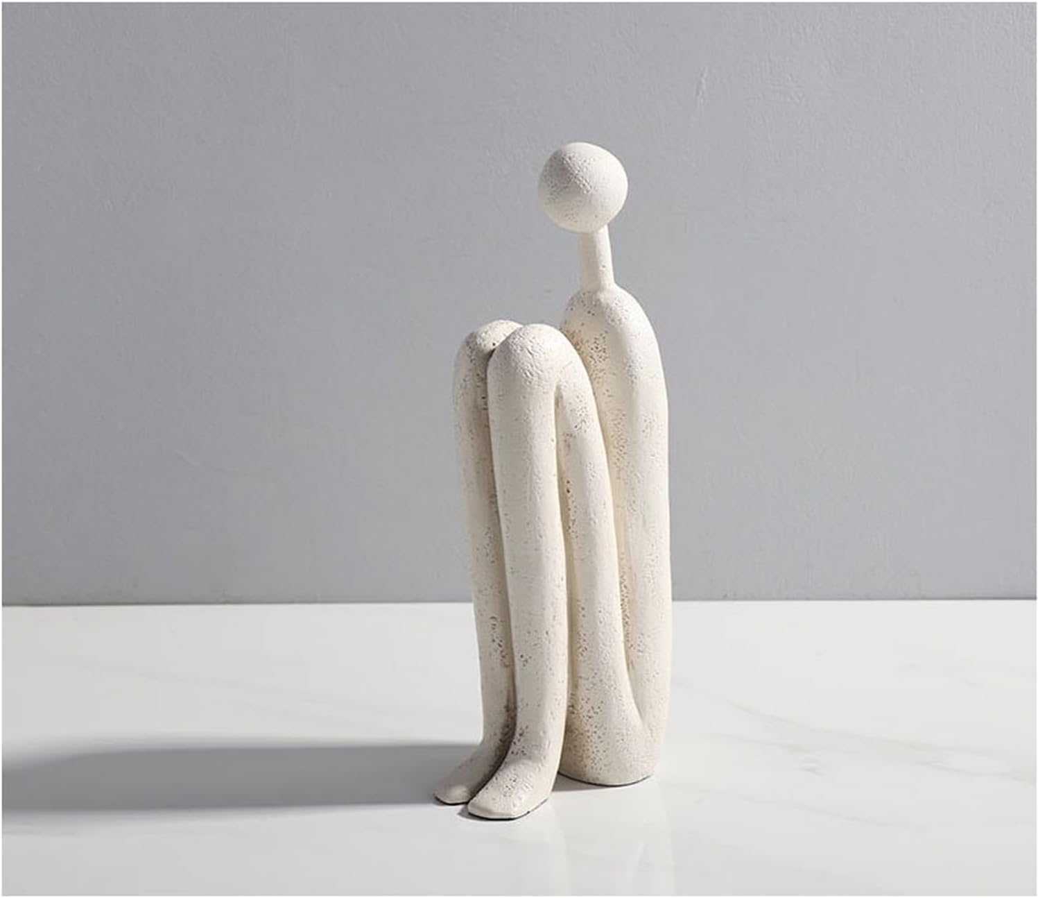 Abstract Matchstick Man Sculpture - Minimalist Modern Resin Figurine Bookend, Geometric Decor for Living Room and Study, 8-10 Inches (White Head Up)