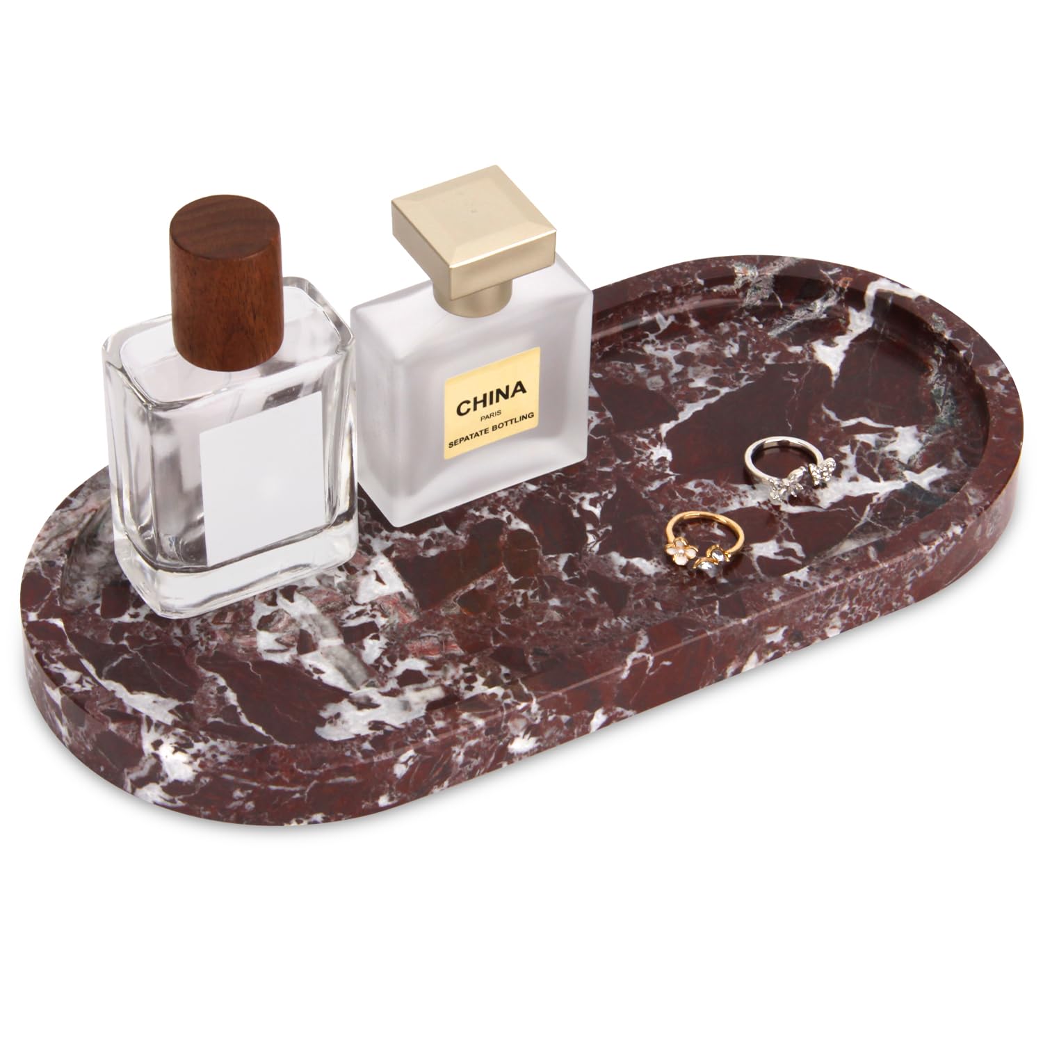 Natural Marble Tray Oval, Bathroom Vanity Tray for Countertop, Elegant Stone Decorative Organizer for Perfume, Jewelry, Home Decor (1, Calacatta Viola, 10 x 5 x 0.6)