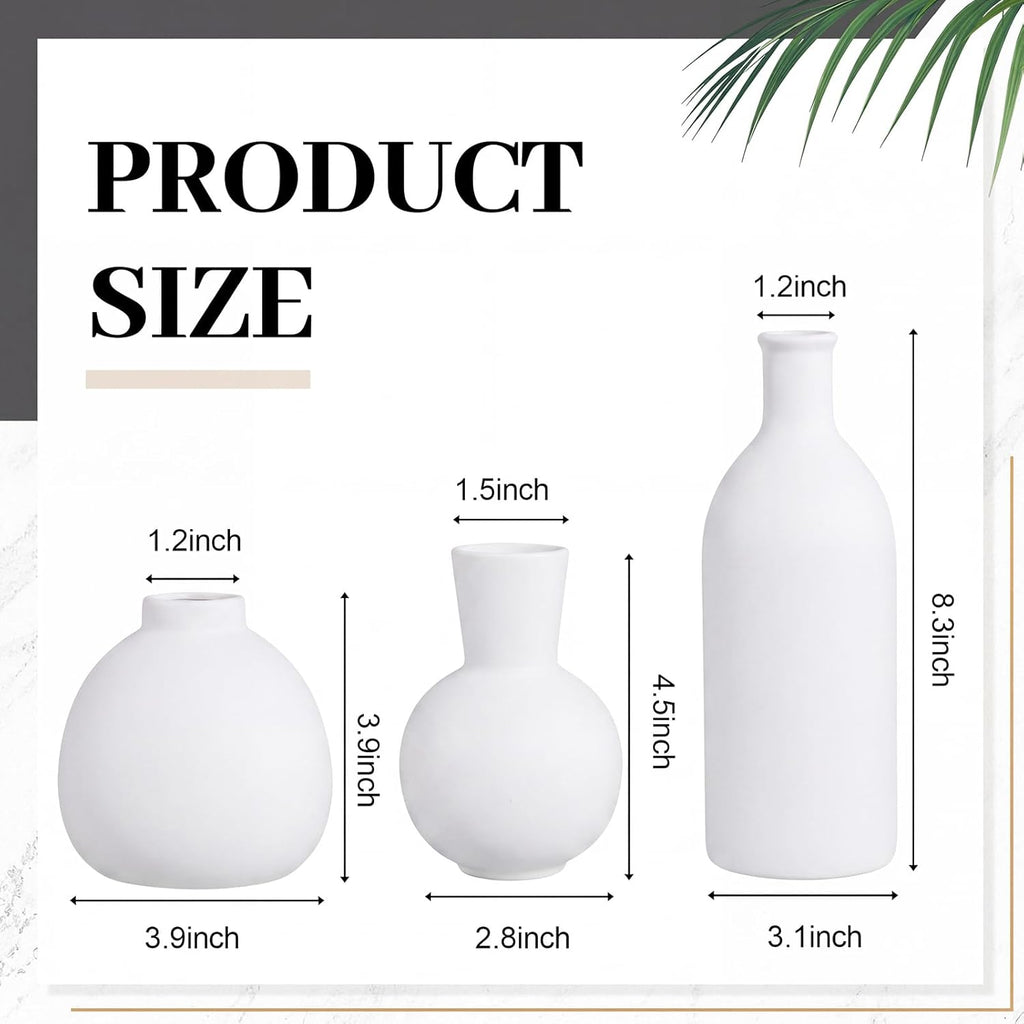 6 Pieces Ceramic Vase Set for Table Centerpieces Decor Include Wood Chain Link Bead Garland Boho Rustic Serving Tray for Home Table Living Room Dining Decoration(White)