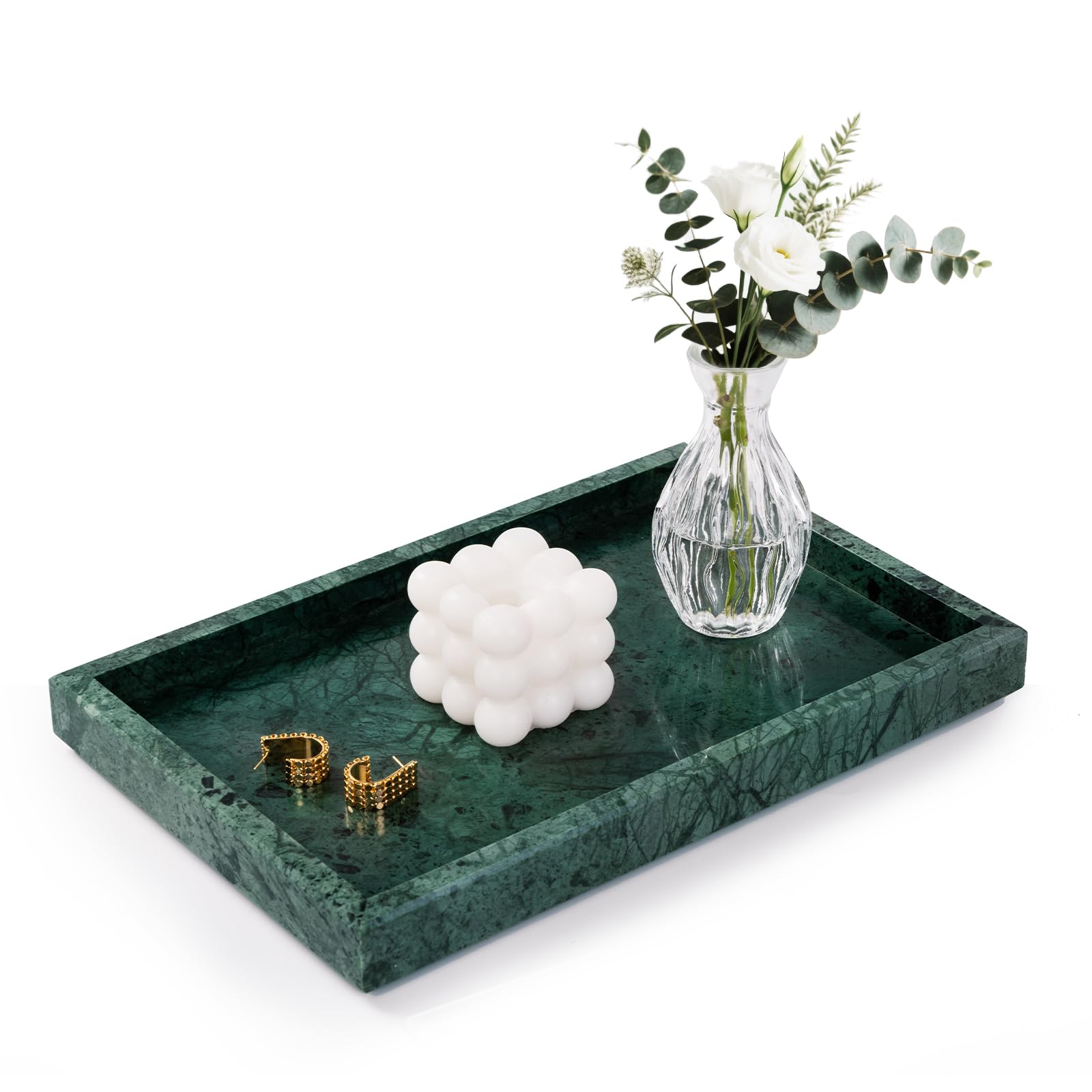 Marble Bathroom Tray for Countertop & Home Decor, Natural Decorative Marble Tray for Jewelry & Perfume Organizer, Luxury Stone Vanity Trays for Dresser, Kitchen Counter, 12" x 8", Gray Black