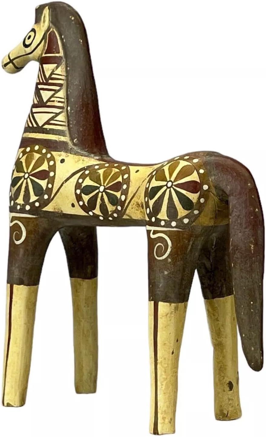 Mycenean Horse Terracotta Figurine – Ancient Greek Geometric Clay Sculpture 9.44 in – Handmade & Hand-Painted Museum-Quality Replica