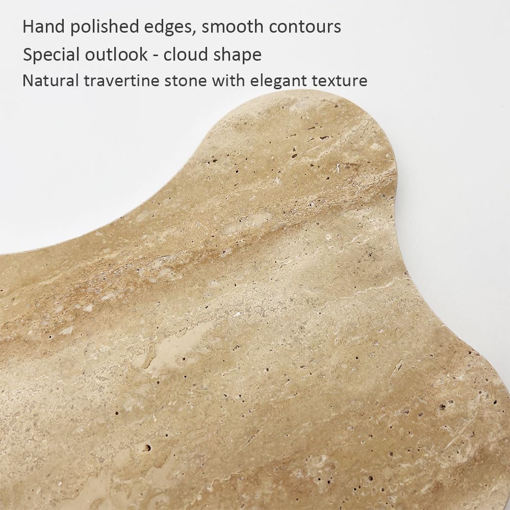 13.3×8.3 Inch Cloud Shaped Natural Travertine Catchall Tray, Beige Stone Decor Tray for Bathroom Counter, Dresser & Coffee Table Jewelry Perfume Storage