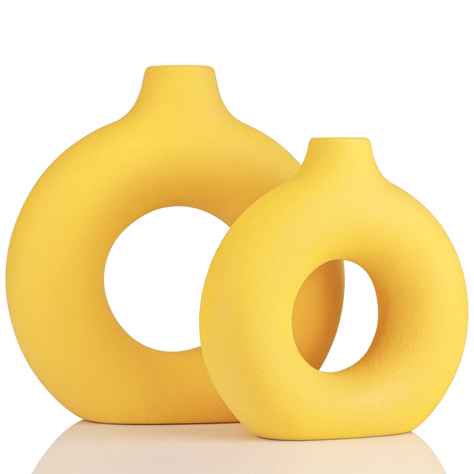 Terracotta Vase Decor Donut Vase Set of 2 - Circle Hollow Vases, Modern Matte Ceramic Vases for Entryway Living Room Bedroom Dining Table Centerpiece Office Home Decor
