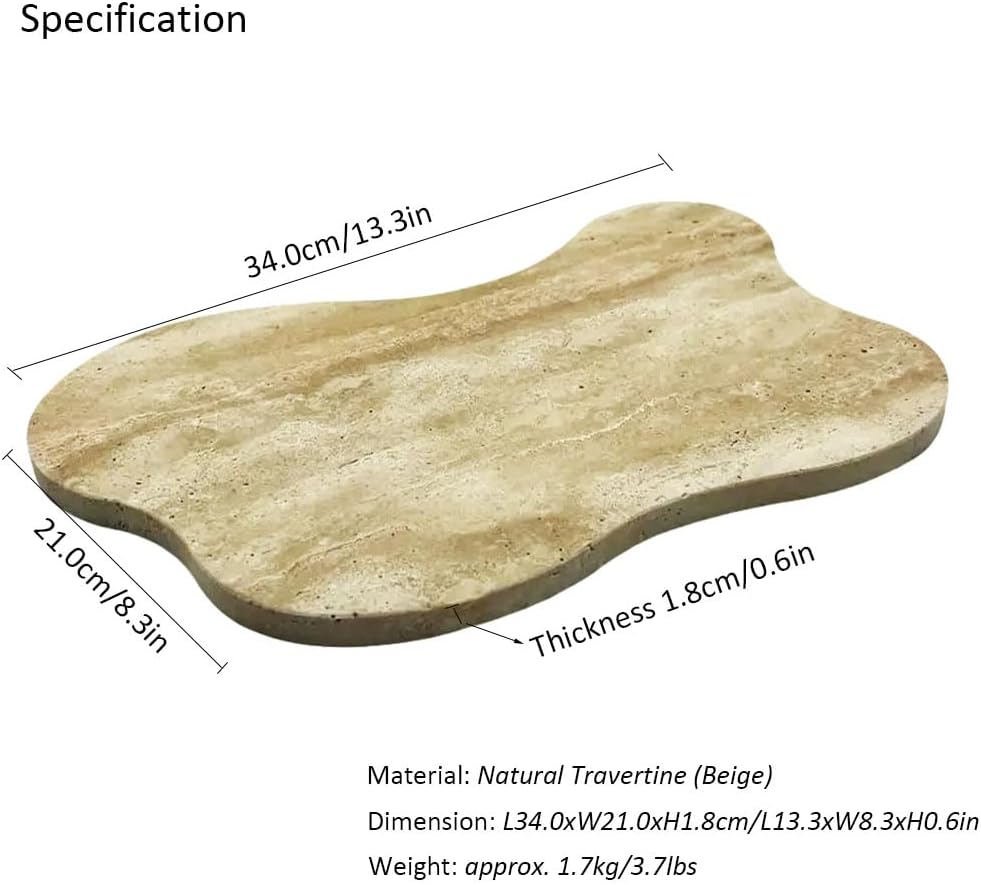13.3×8.3 Inch Cloud Shaped Natural Travertine Catchall Tray, Beige Stone Decor Tray for Bathroom Counter, Dresser & Coffee Table Jewelry Perfume Storage