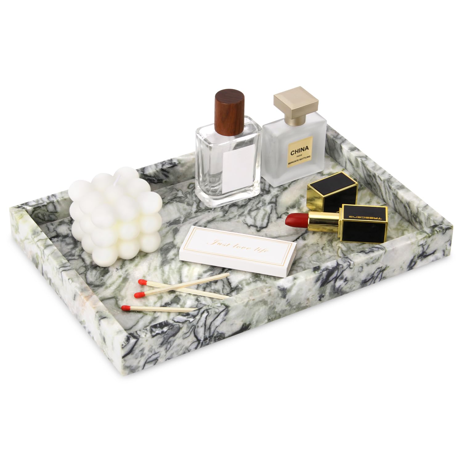 Marble Bathroom Vanity Tray, Natural Luxury Vanity Home Kitchen Bathroom Table Tray, Stone Decorative Countertop Dresser Trays for Key Coffee Perfume Jewelry Makeup (Calacatta Viola, 12"x 8" x1.2")