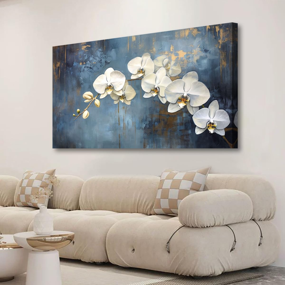 Abstract Canvas Wall Art for Living room Office Bedroom Golden Blue Wall Art Print Oil Paintings Modern Abstract River Texture Pictures Wall Decor Artwork Waterproof Ready to Hang - 20in * 40inch