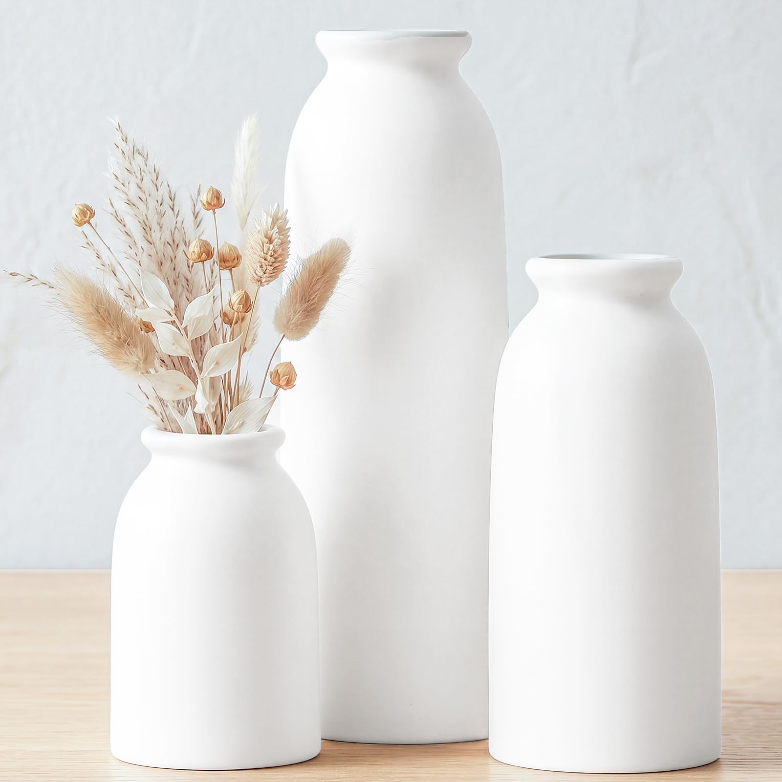 Modern Ceramic Vase Set of 5, Vases Home Decor Rustic Farmhouse Decorative Vase Pottery Vases for Bouquet Pampas Grass Dried Fresh Flowers, Table Living Room Kitchen Bedroom