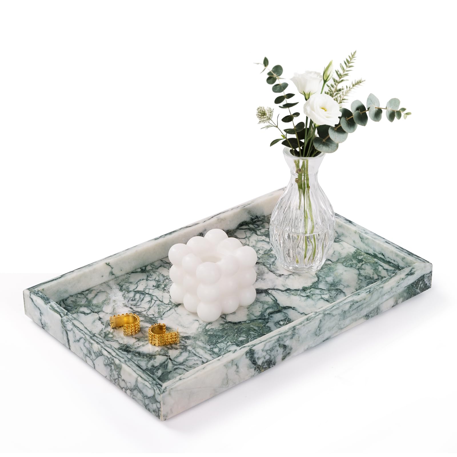 Marble Bathroom Tray for Countertop & Home Decor, Natural Decorative Marble Tray for Jewelry & Perfume Organizer, Luxury Stone Vanity Trays for Dresser, Kitchen Counter, 12" x 8", Gray Black