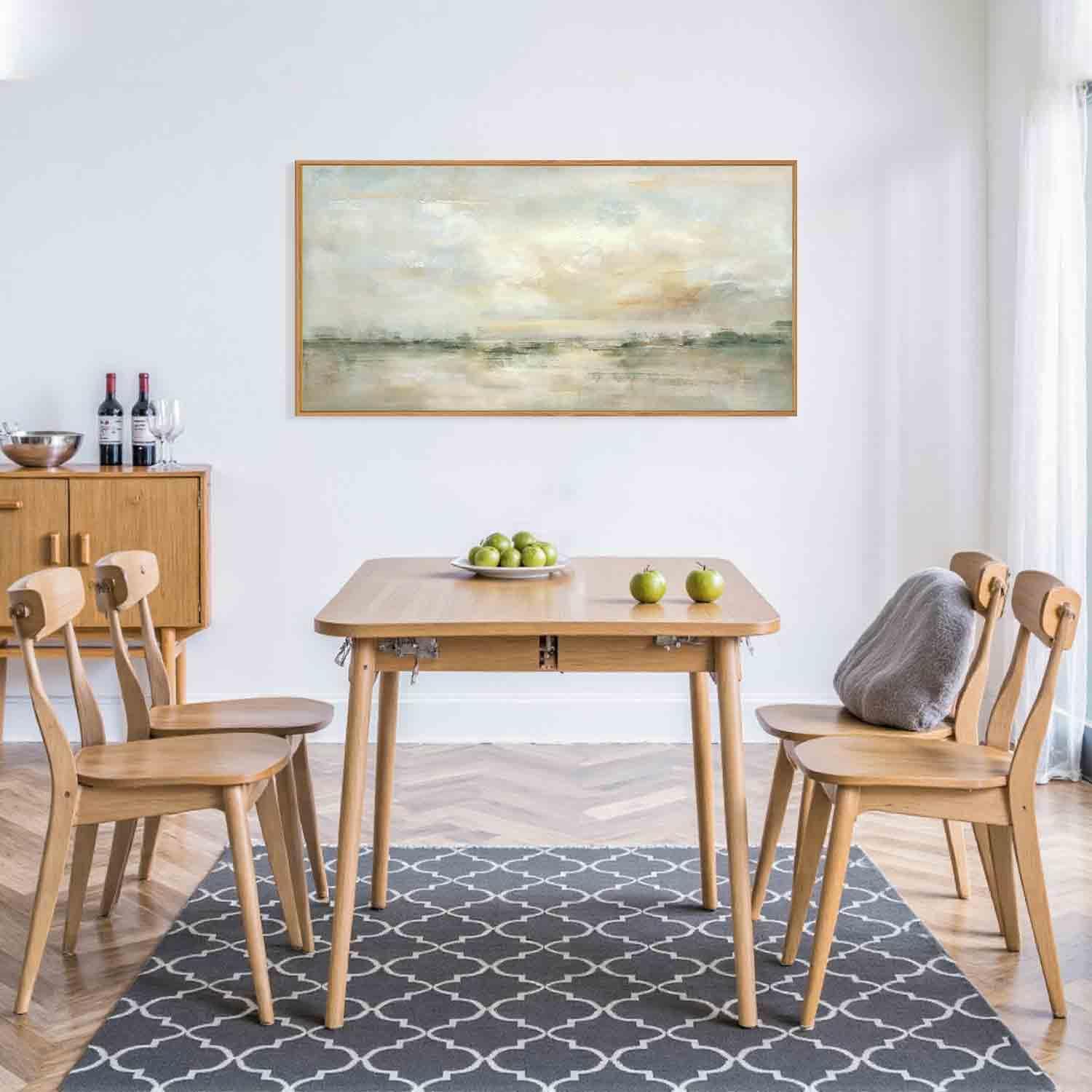 LHIUEM Large Abstract Green Gray Pastel Framed Canvas Wall Art,Neutral Landscape Wall Decor,Modern Watercolor Lake Artwork,Beige Textured Illustrations Art for Living Room,Bedroom,Office- 20"x40"x1