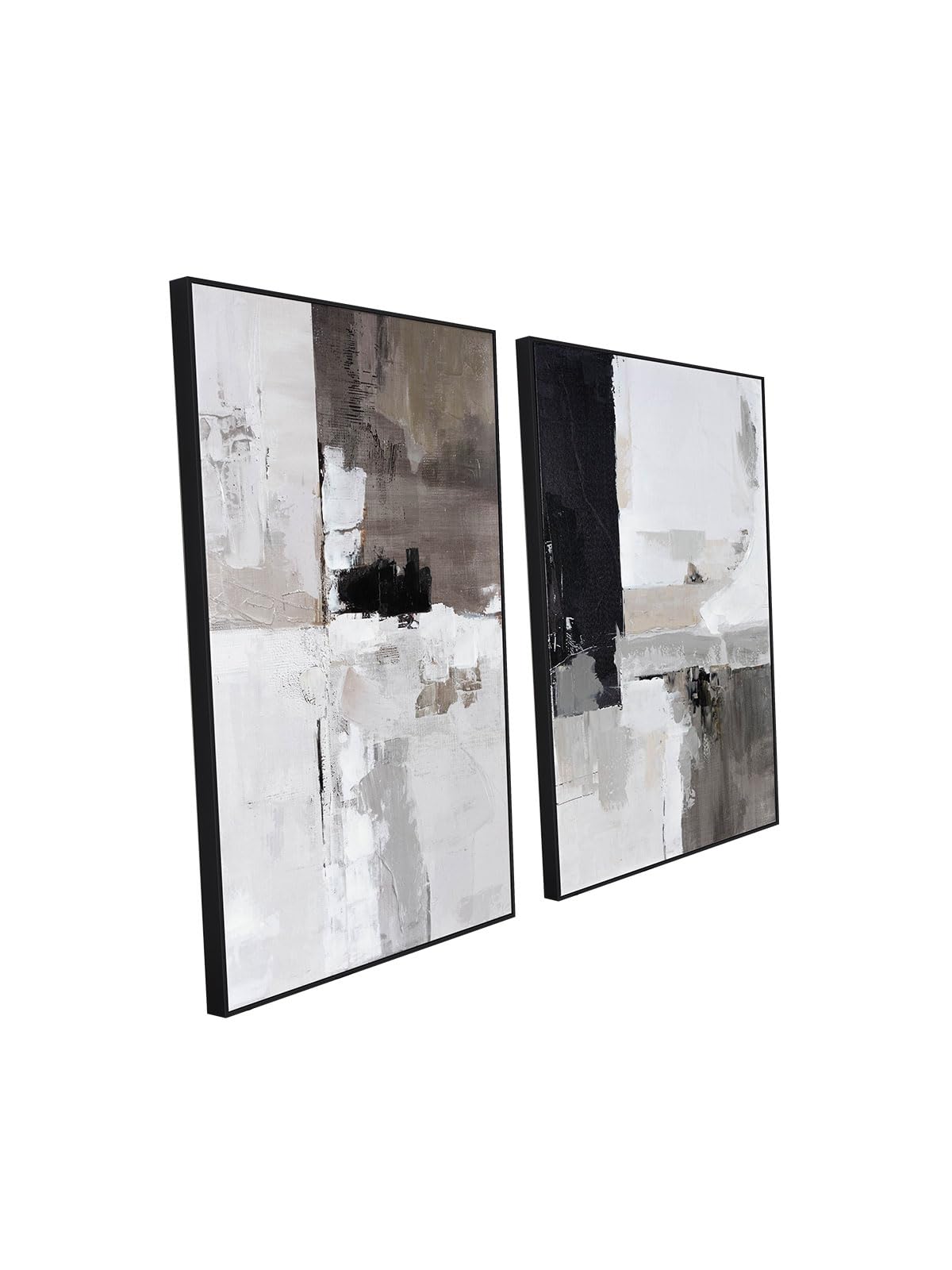 Set of 2 Modern Neutral Abstract Wall Art – Framed Beige, Gray, and Black Canvas Paintings for Living Room, Bedroom, or Office Décor – 24x36 Inches Each