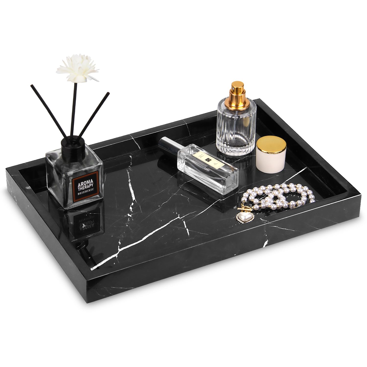 Marble Bathroom Vanity Tray, Natural Luxury Vanity Home Kitchen Bathroom Table Tray, Stone Decorative Countertop Dresser Trays for Key Coffee Perfume Jewelry Makeup (Calacatta Viola, 12"x 8" x1.2")