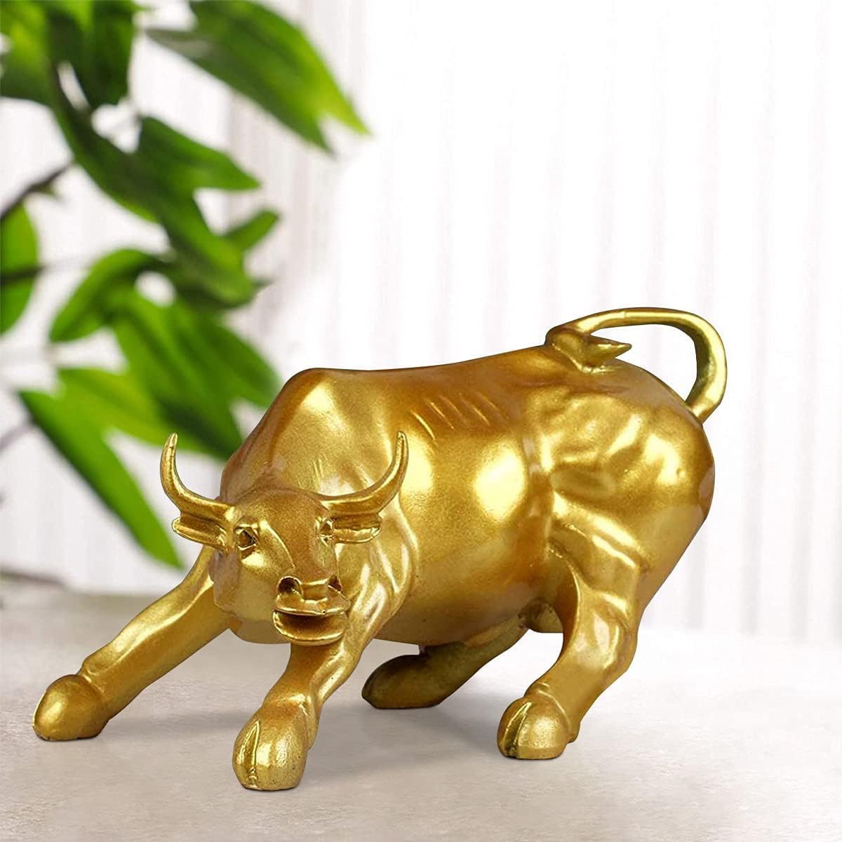 Resin 10"" Geometric Statue Golden Bull Sculpture Ornament Abstract Animal Figurines Room Desk Decor Home Decoration (Gold), Pack of 1, 8.5 x 11