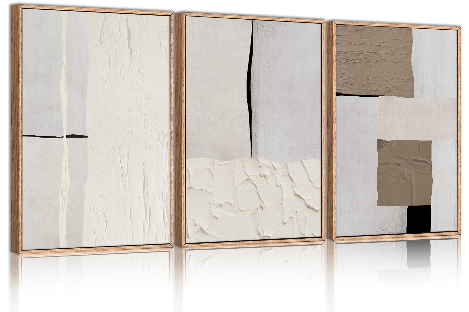 LHIUEM Large Abstract Green Gray Pastel Framed Canvas Wall Art,Neutral Landscape Wall Decor,Modern Watercolor Lake Artwork,Beige Textured Illustrations Art for Living Room,Bedroom,Office- 20"x40"x1