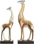 Giraffe Figurine Set of 2, Resin Animal Sculpture, Beige and Brown, 11.61 in and 13.78 in, Safari Home Decor