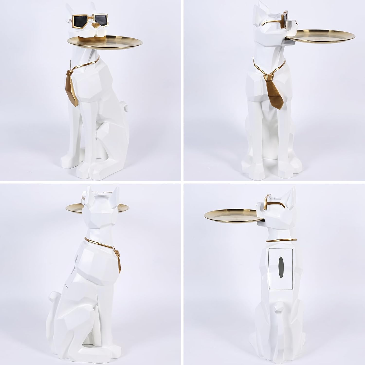 27in Resin Dog Sculpture Tray Table | Dog Decor, Butler Statue with Tray, Statue Tissue Holder, Animal Side Coffee Table, Geometric Figurines, Doberman Gifts, Floor Decor