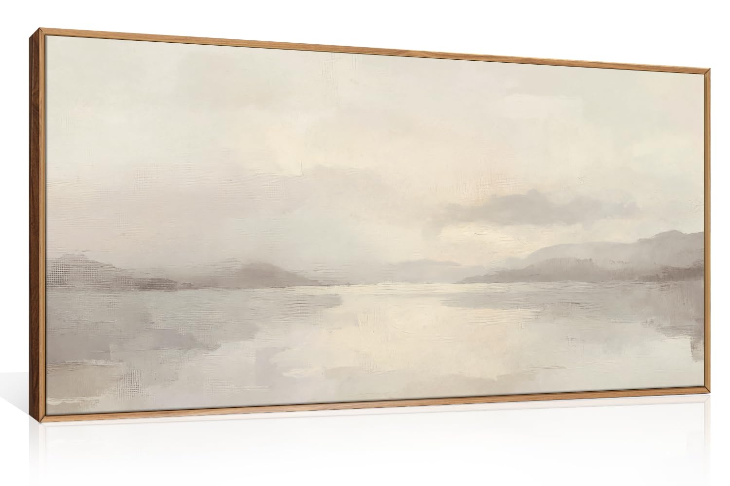 LHIUEM Large Abstract Green Gray Pastel Framed Canvas Wall Art,Neutral Landscape Wall Decor,Modern Watercolor Lake Artwork,Beige Textured Illustrations Art for Living Room,Bedroom,Office- 20"x40"x1