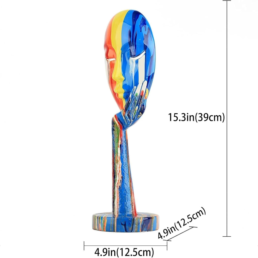 suruim Simple Creative Colorful Female Face Art Statue Thinker Sculpture Abstract Character Crafts Ornament Home Office Bedroom Living Room Study Decoration (Large 15.3x4.9x4.9in)
