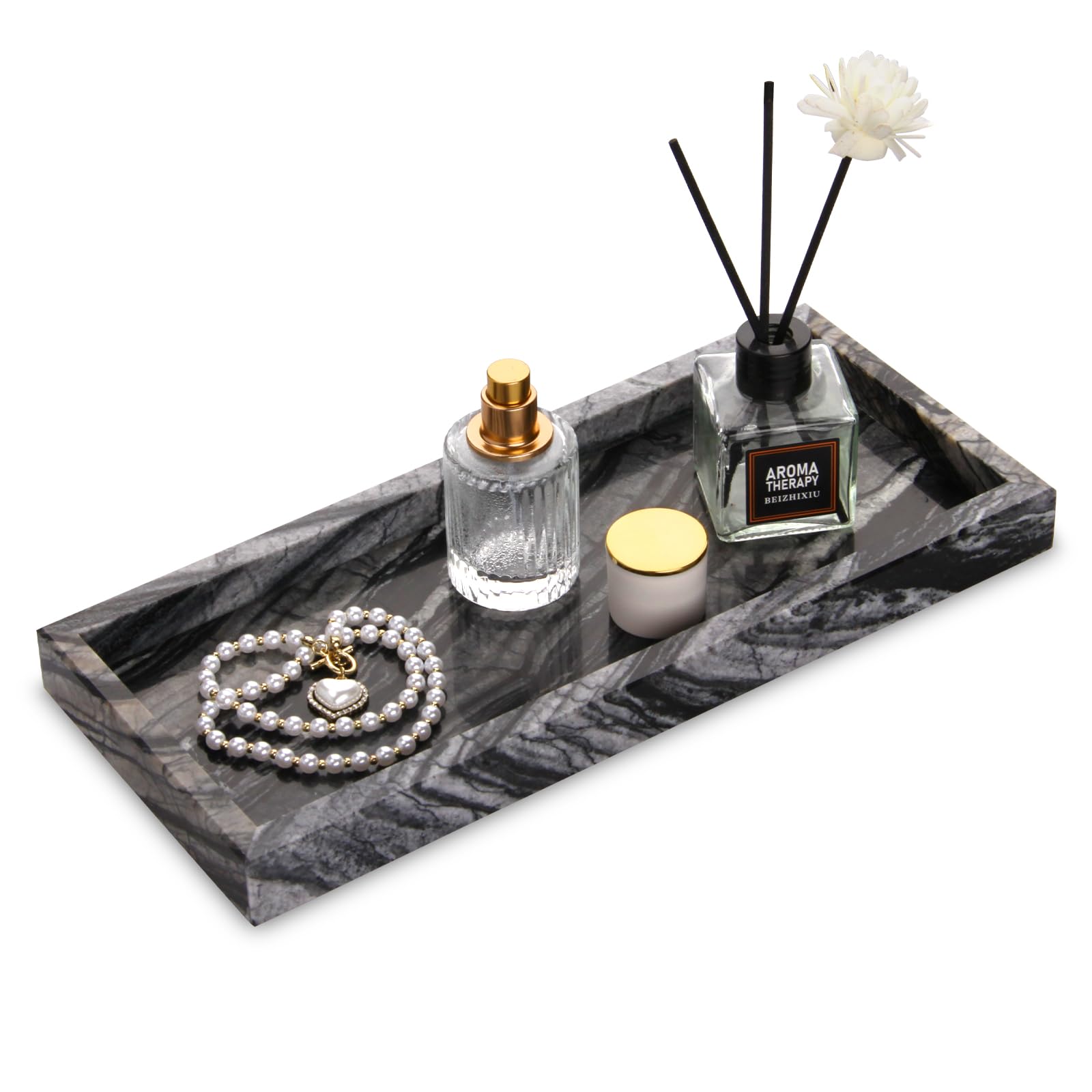 Marble Bathroom Vanity Tray, Natural Luxury Vanity Home Kitchen Bathroom Table Tray, Stone Decorative Countertop Dresser Trays for Key Coffee Perfume Jewelry Makeup (Calacatta Viola, 12"x 8" x1.2")