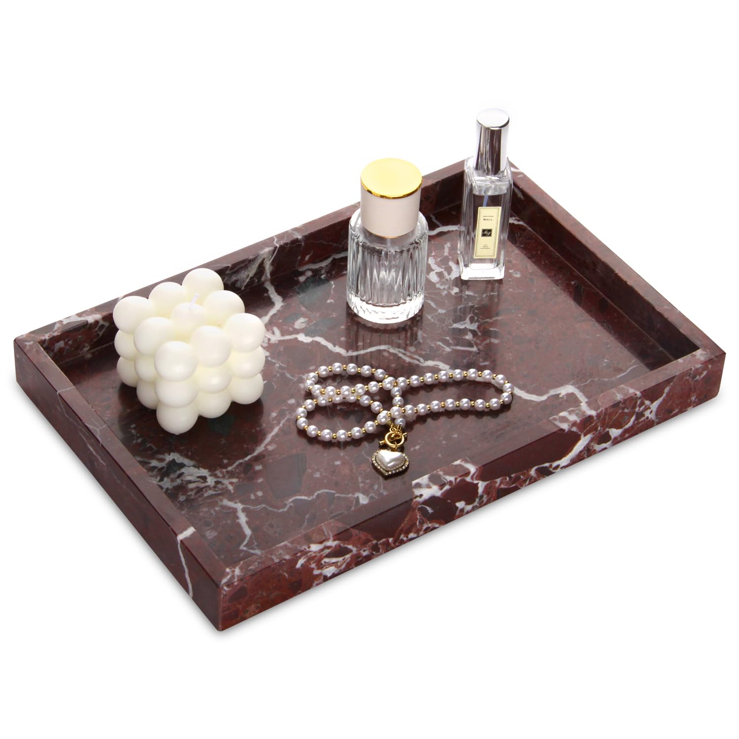 Marble Bathroom Vanity Tray, Natural Luxury Vanity Home Kitchen Bathroom Table Tray, Stone Decorative Countertop Dresser Trays for Key Coffee Perfume Jewelry Makeup (Calacatta Viola, 12"x 8" x1.2")