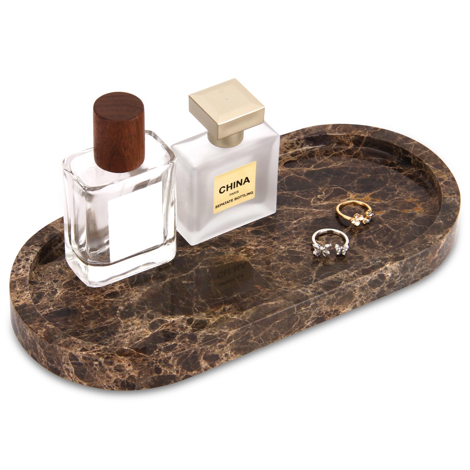 Natural Marble Tray Oval, Bathroom Vanity Tray for Countertop, Elegant Stone Decorative Organizer for Perfume, Jewelry, Home Decor (1, Calacatta Viola, 10 x 5 x 0.6)