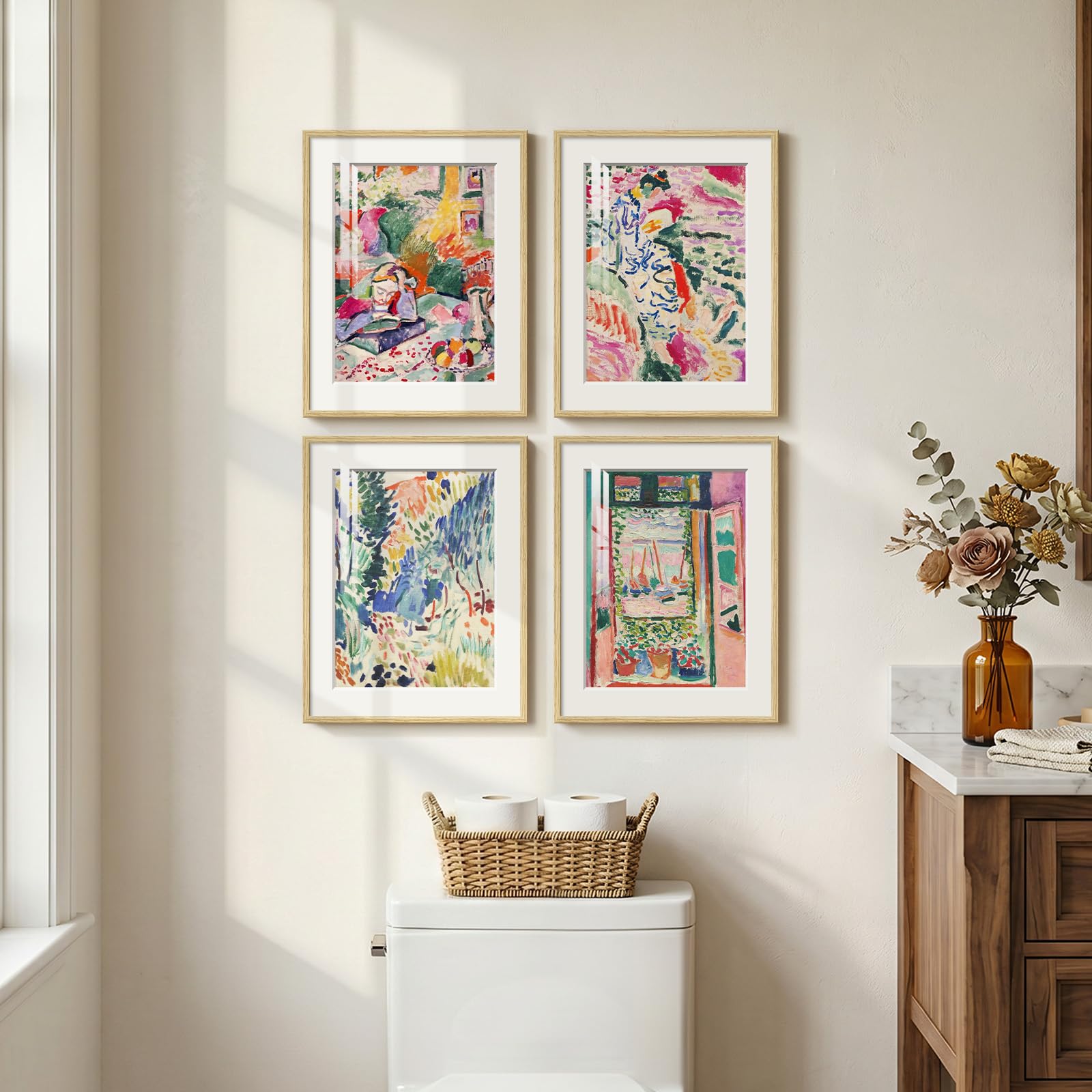 Large Framed Matisse Wall Art for Living room, 3 Piece Colorful Abstract Canvas Artwork for Walls, Retro Vintage Big Matisse Famous Landscape Paintings Prints Pictures for Hallway Home Office 24x36