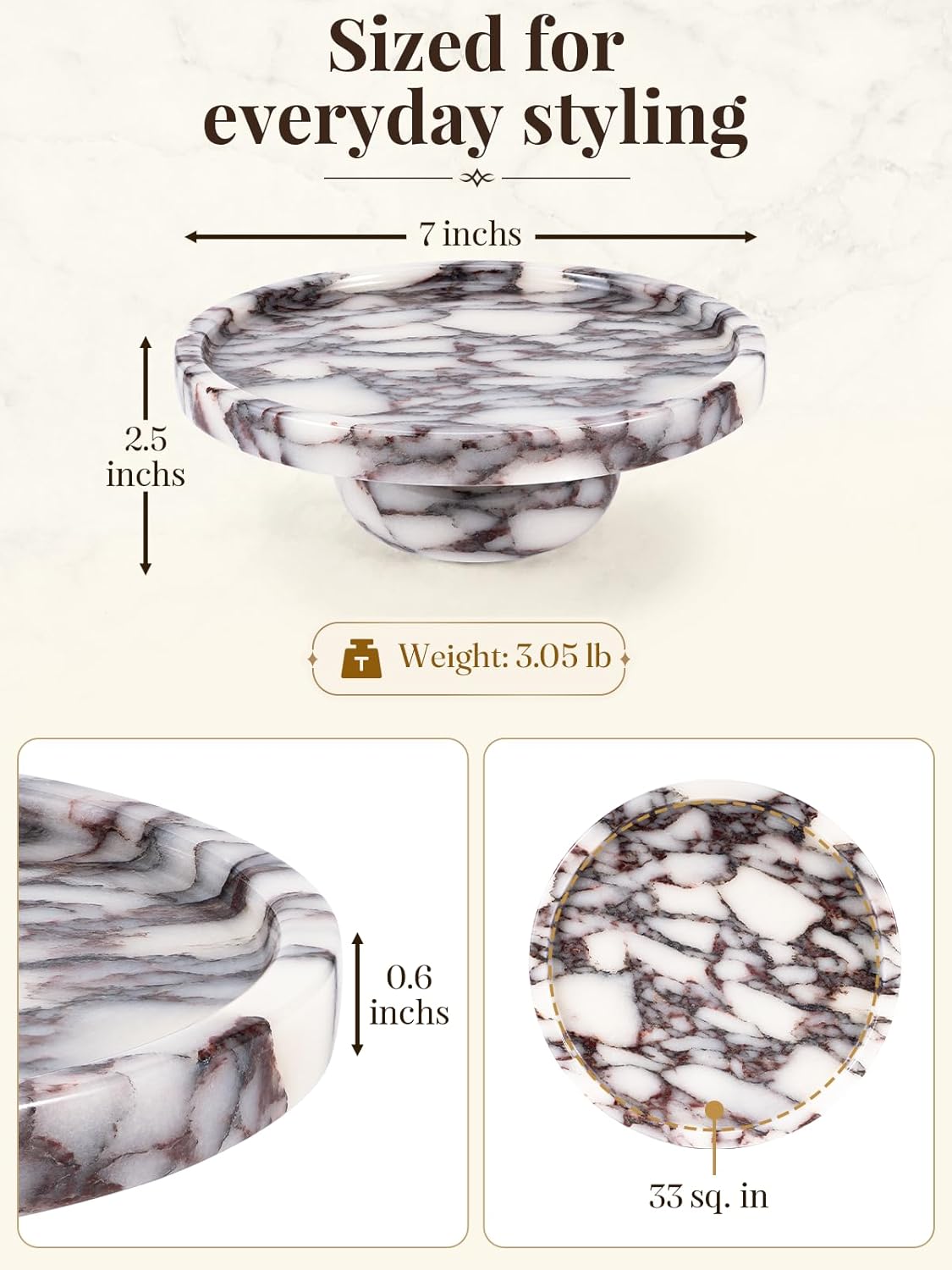 Natural Marble Tray with Legs, 7 Inch Round Marble Tray for Bathroom Counter, Vanity Perfume Decorative Tray for Candle, Jewelry & Keys Catchall for Coffee Table Decor, Living Room, Entryway