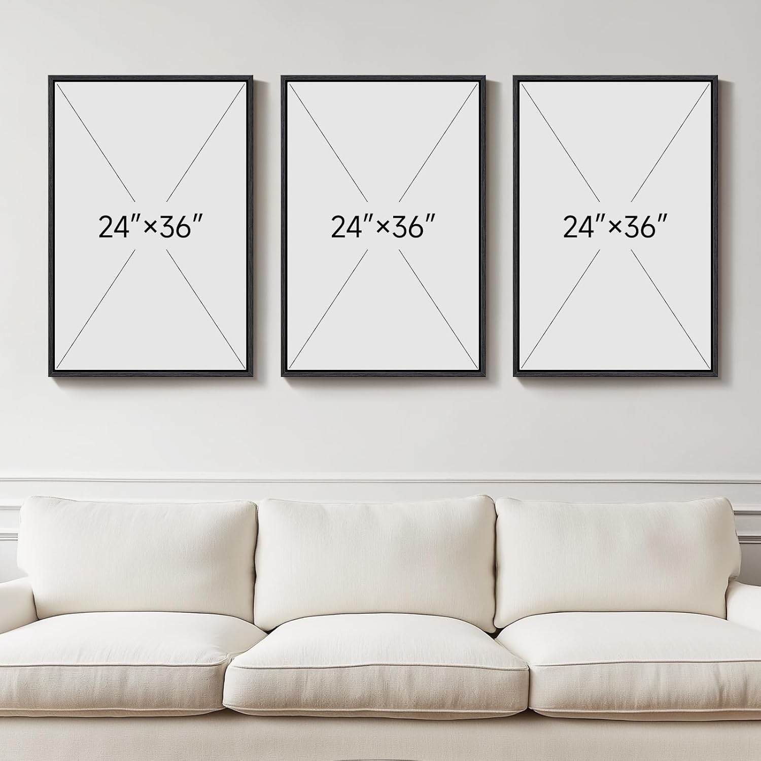Framed Abstract Coastal Wall Art for Living Room, Large Blue Coastal Landscape Decor, 3 Piece Minimalist Beach Ocean Painting Artwork for Walls, Canvas Prints for Bedroom Hallway Wall Decor, 24x36 In