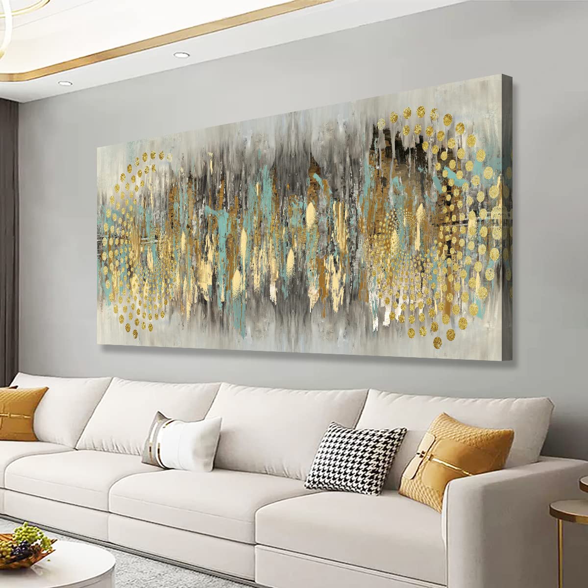 Abstract Canvas Wall Art for Living room Office Bedroom Golden Blue Wall Art Print Oil Paintings Modern Abstract River Texture Pictures Wall Decor Artwork Waterproof Ready to Hang - 20in * 40inch