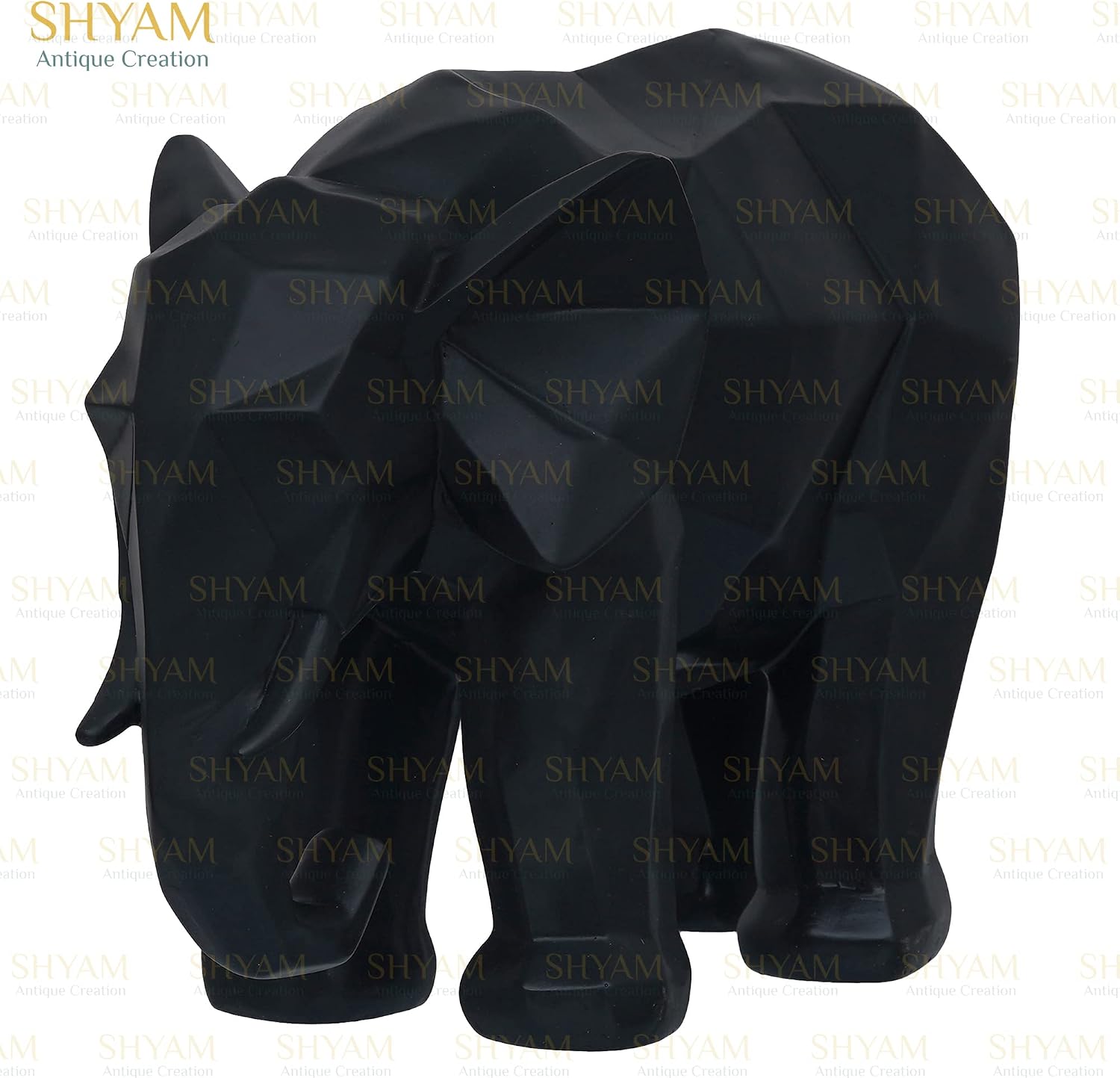 Geometric Resin Black Elephant Sculpture Outdoor Antique Design Animal Figurine Handicraft Wildlife Showpiece for Home Office Table Living Room Car Decor and Gift Purpose