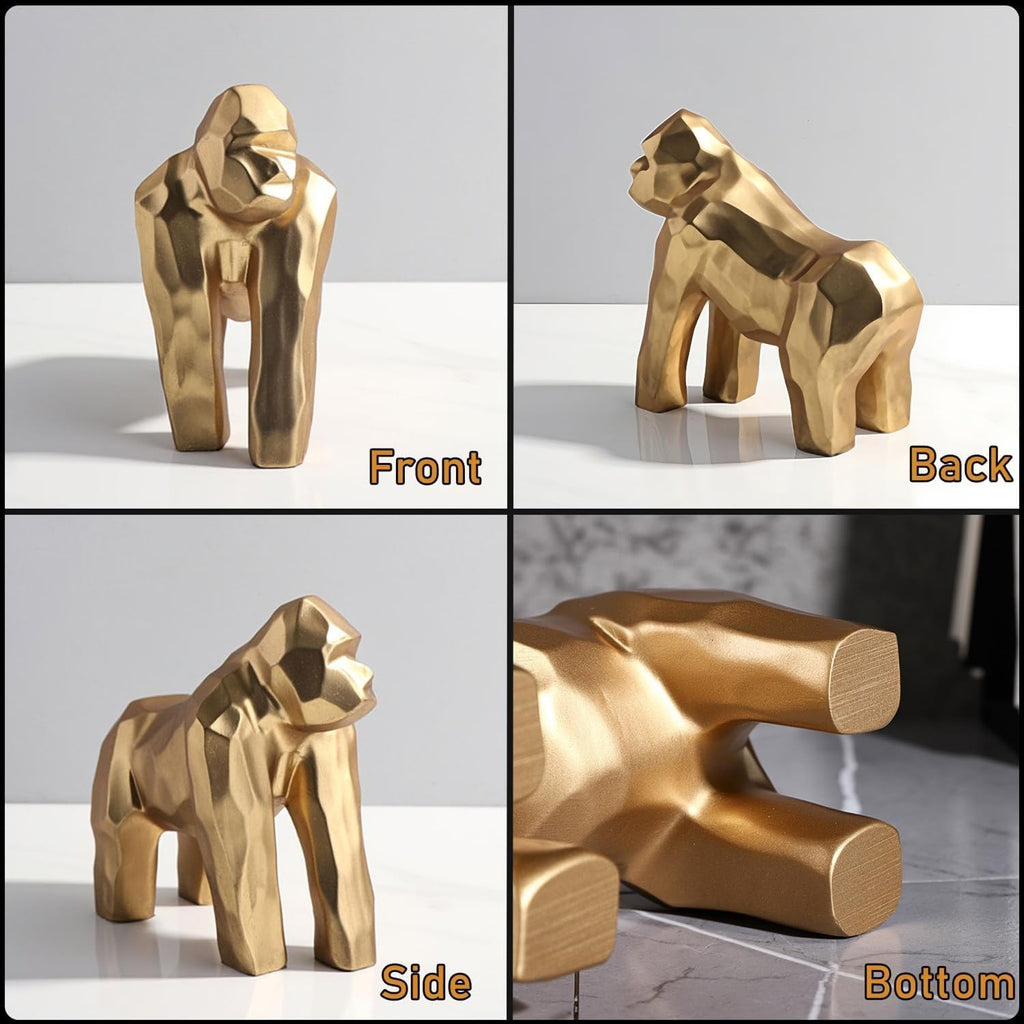 Golden Gorilla Statue - Abstract Art Resin Sculpture for Home and Office Decor - Tabletop, Bookshelf, or Desktop Ornament - 8.3" H - Gift for Animal Lovers
