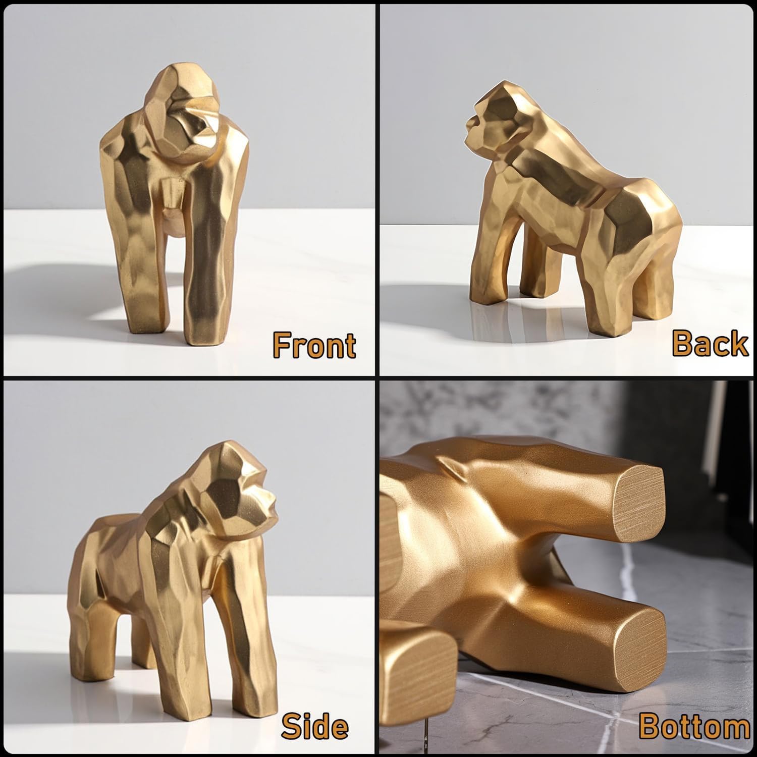 Golden Gorilla Statue - Abstract Art Resin Sculpture for Home and Office Decor - Tabletop, Bookshelf, or Desktop Ornament - 8.3" H - Gift for Animal Lovers