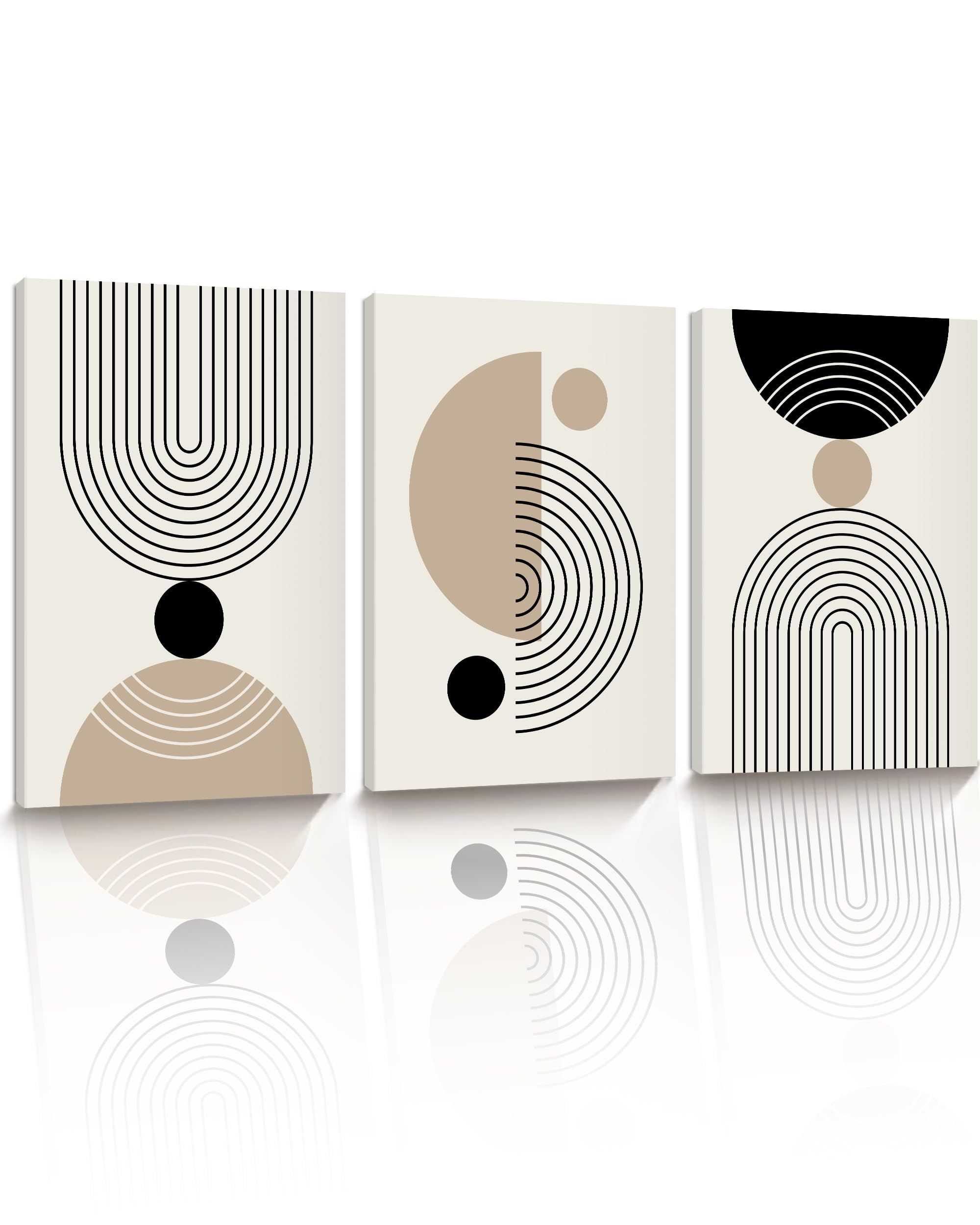 HesenDot Abstract Botanical Wall Art Set of 3, 30x40CM Neutral Plant Framed Canvas Prints, Beige Green Boho Aesthetic Wall Decor for Living Room Bedroom Bathroom Office Home