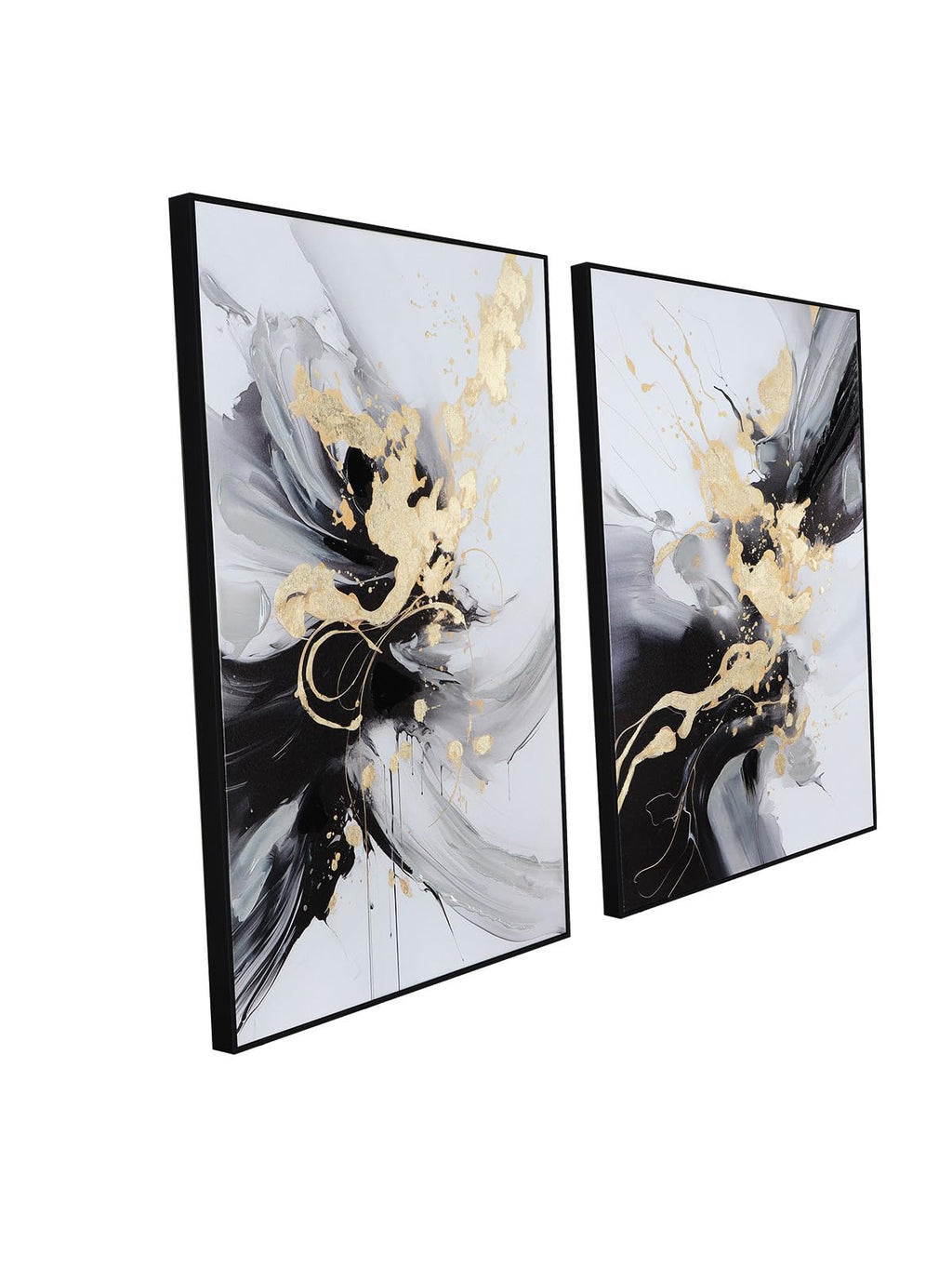 Set of 2 Modern Neutral Abstract Wall Art – Framed Beige, Gray, and Black Canvas Paintings for Living Room, Bedroom, or Office Décor – 24x36 Inches Each