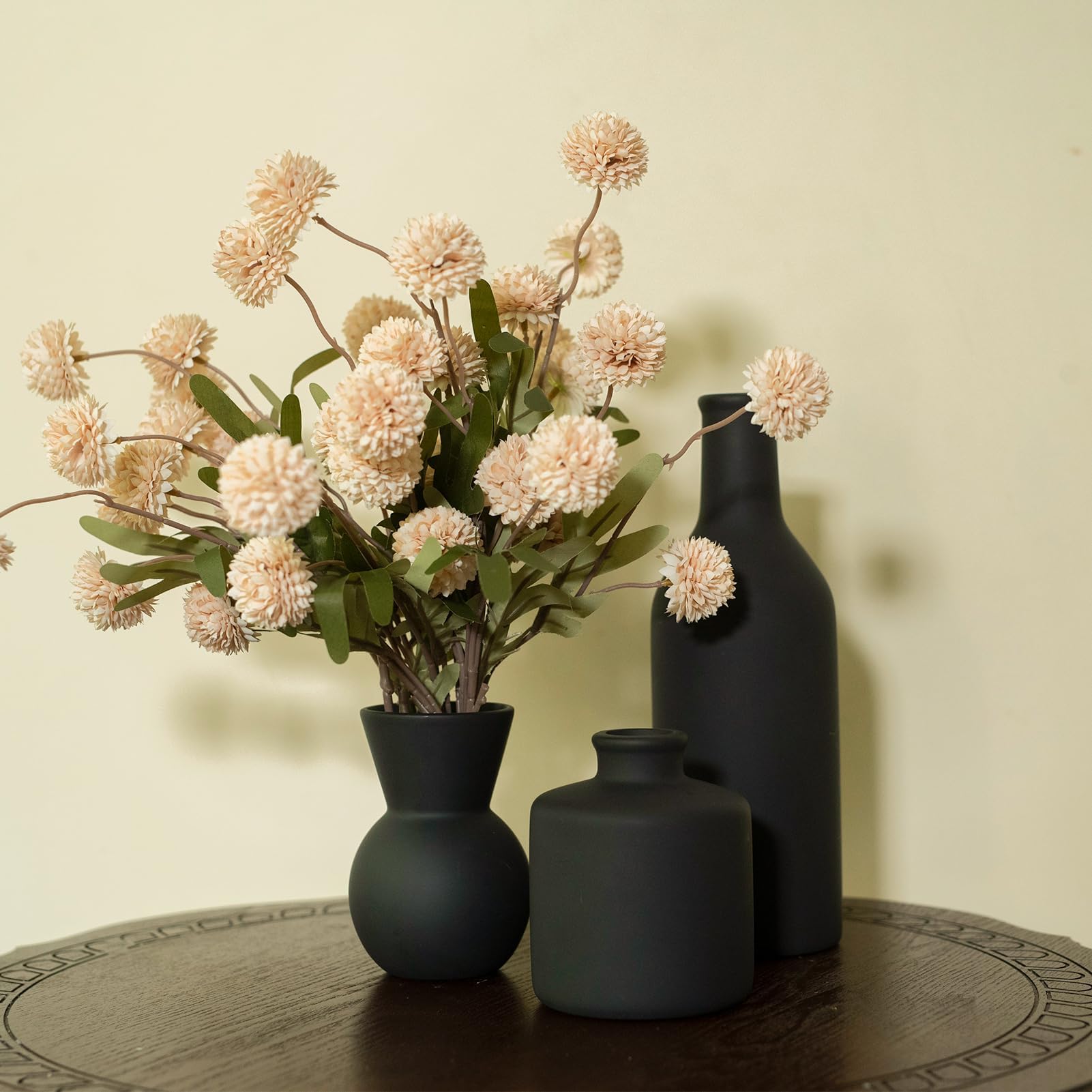 Fake Flowers in Vase for Centerpieces, Faux Flowers in Modern Ceramic Vase Set of 3 with 8 Artificial Autumn Chrysanthemums Artificial Decorative Swags