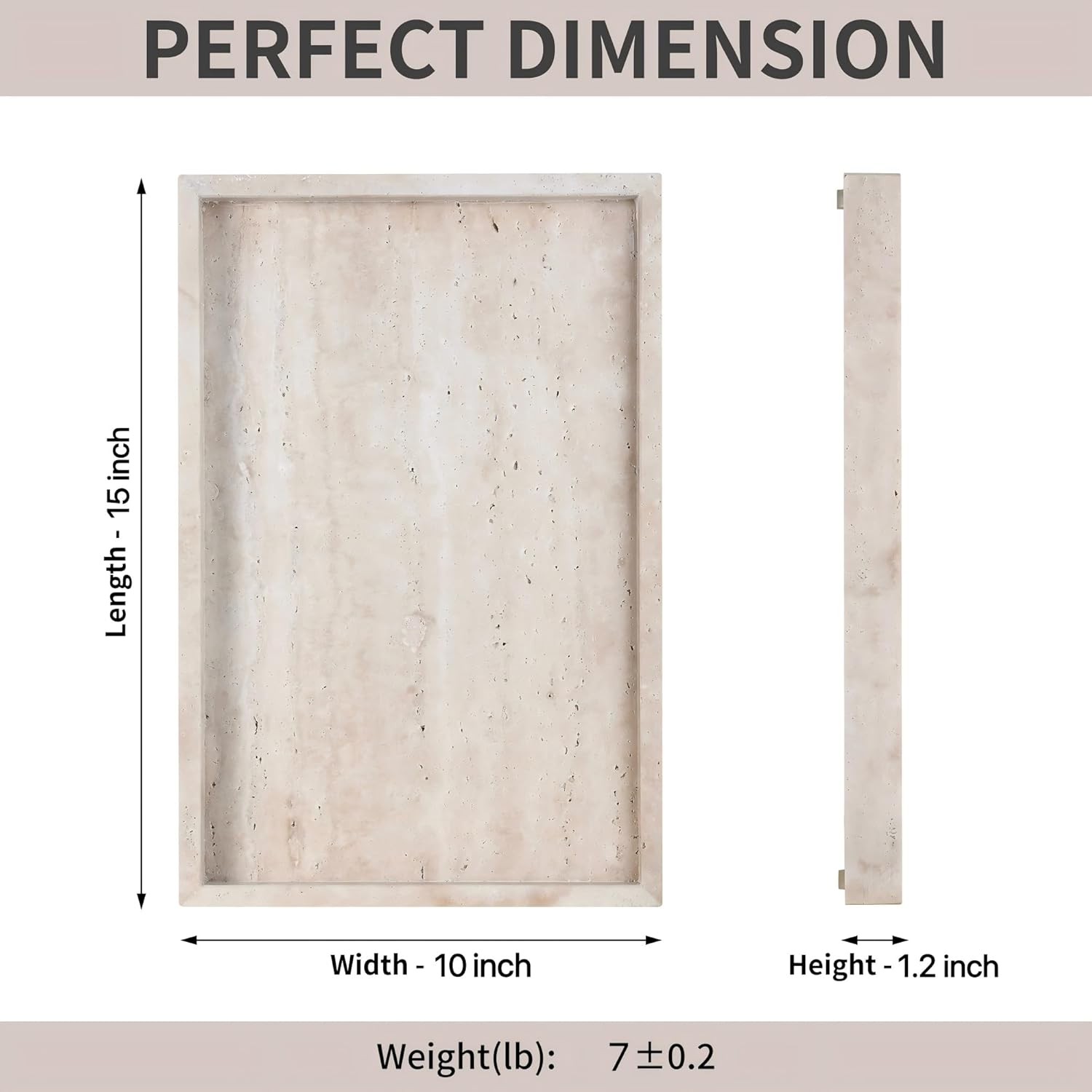 Natural Travertine Rectangular Decorative Tray 15"x10" – Stone Serving Tray | Non-slip bottom. Use on coffee bar, kitchen island, or vanity. Holds 2-3 cups. Each piece is unique.