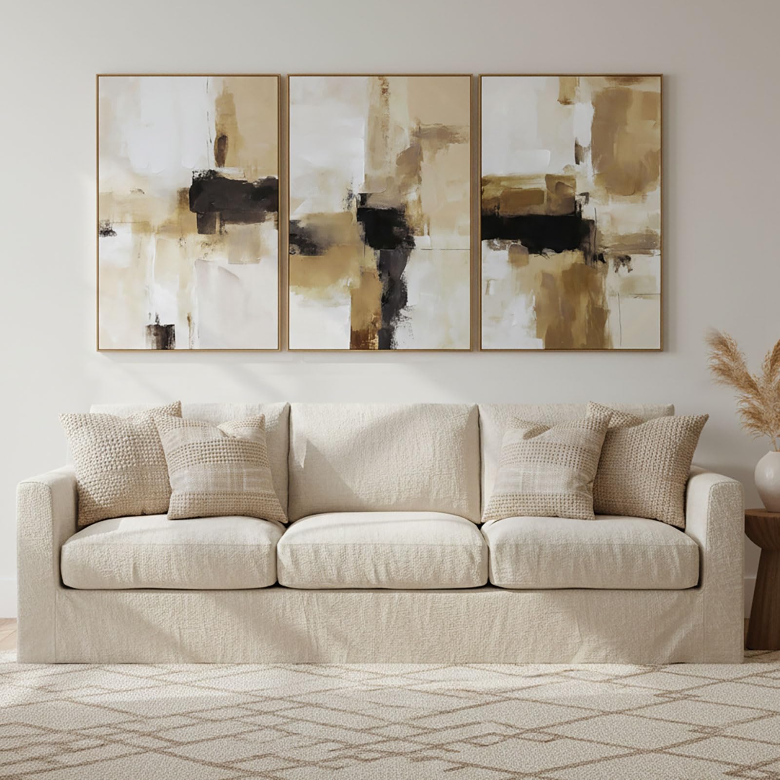 Framed Neutral Abstract Wall-Art Painting - Large Abstract Canvas Wall Decor 3D Curve Illustrations Hand painting for Living Room, Bedroom, Office - 2 Piece 28 x 40 Inch, Ready to Hang