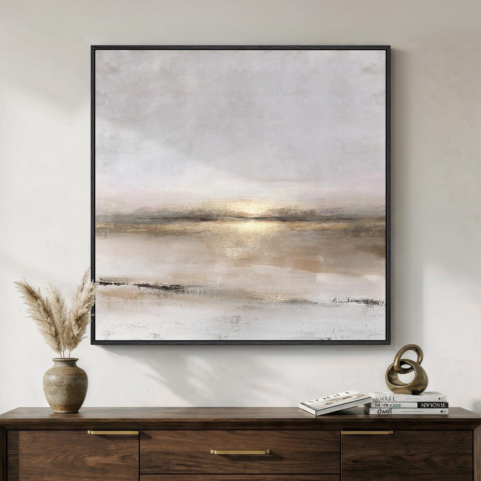 Framed Neutral Abstract Wall Art, Large Modern Canvas Prints Paintings Artwork for Walls, Minimalist Earth Tone Abstract Pictures for Living Room Lounge Dining Bedroom Office Wall Decor 30x30 In