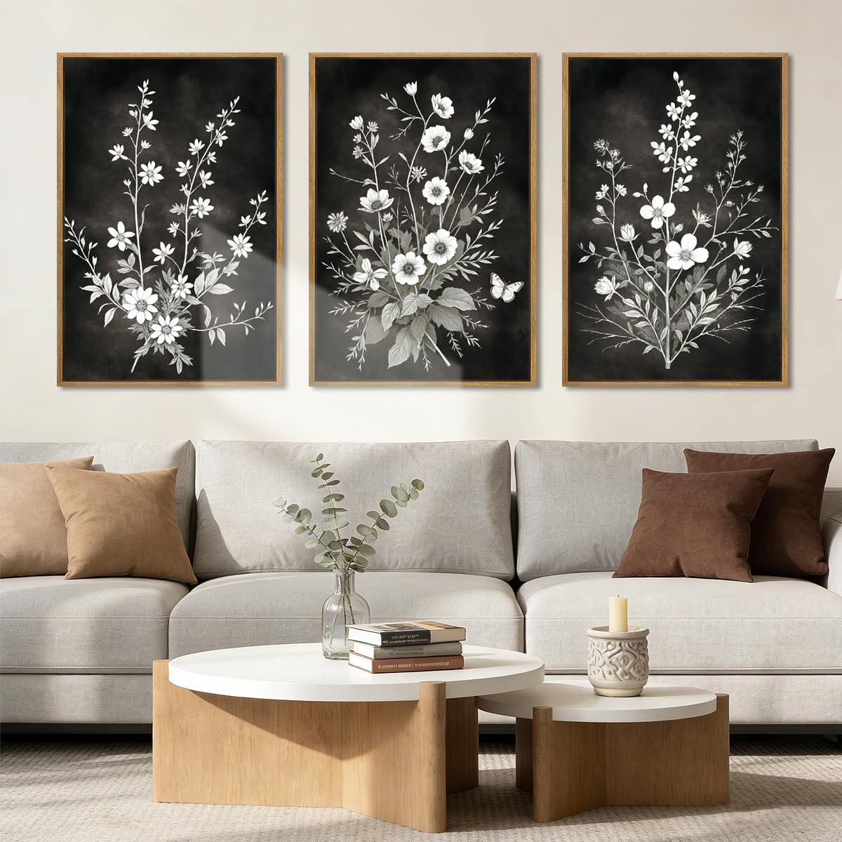 Large Abstract Paintings Framed Neutral Canvas Prints Mid Century Modern Wall Art Abstract Wall Decor Neutral Wall Pictures Elegant Modern Paintings for Living Room Bedroom Bathroom Office 36x24 Inch 3 Piece