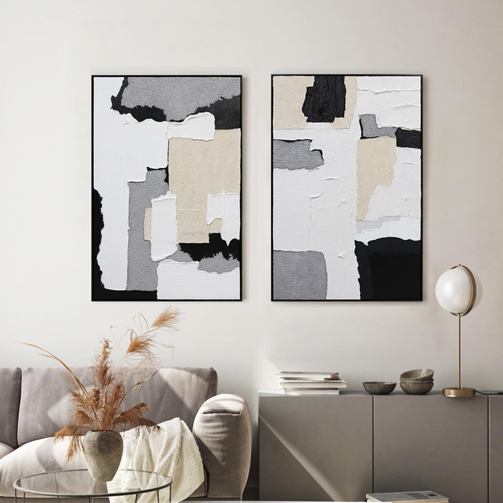Large Abstract Neutral Textured Framed Canvas Wall Art Set, Minimalist Wall Decor Art Prints, Modern Graey Beige Wall Painting Artwork for Living Room,Bedroom,Dining Room,Office, 24"x36"x3