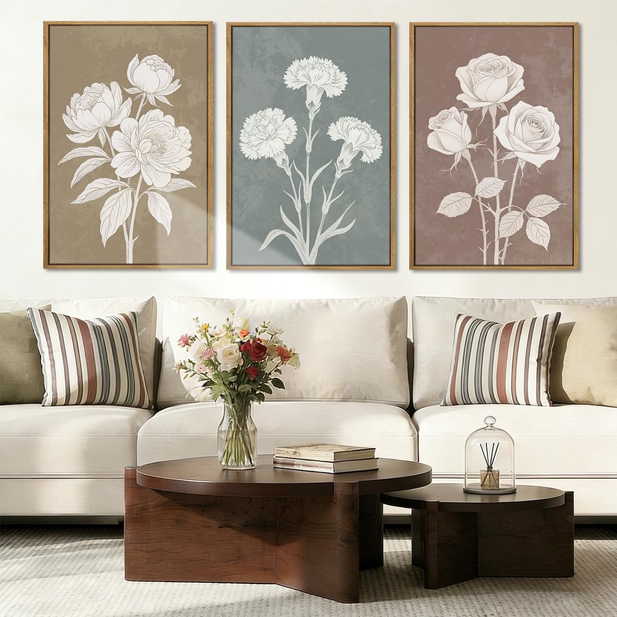 Large Abstract Paintings Framed Neutral Canvas Prints Mid Century Modern Wall Art Abstract Wall Decor Neutral Wall Pictures Elegant Modern Paintings for Living Room Bedroom Bathroom Office 36x24 Inch 3 Piece