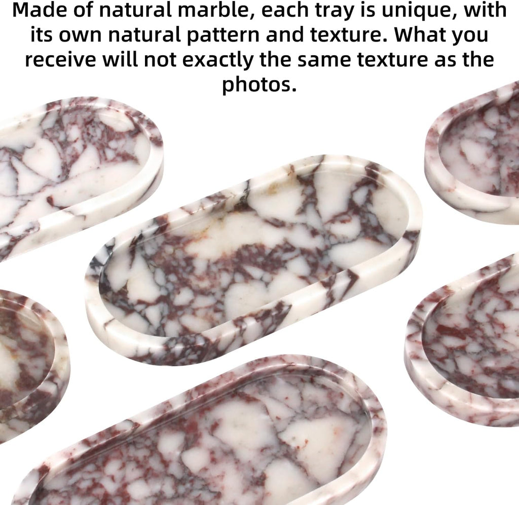 Natural Marble Tray Oval, Bathroom Vanity Tray for Countertop, Elegant Stone Decorative Organizer for Perfume, Jewelry, Home Decor (1, Calacatta Viola, 10 x 5 x 0.6)