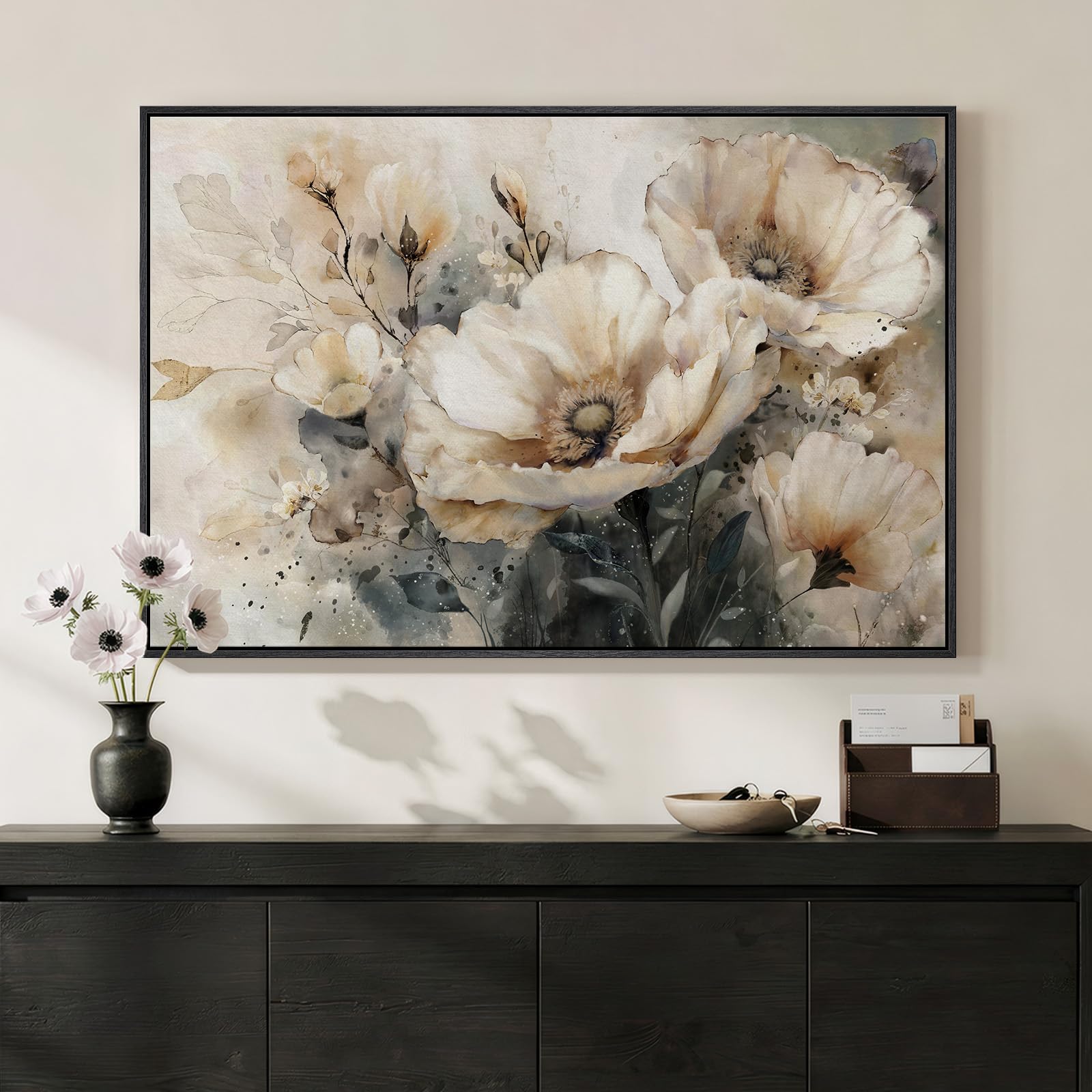 Framed Abstract Flower Wall Art, Colorful Botanical Floral Canvas Painting Prints for Modern Farmhouse Wall Art Decor, Wildflower Pictures for Living Room Bedroom Dining Room Wall Decor, 24x36 Inch